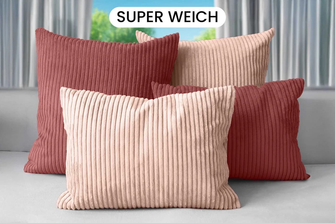 Amilian Kissenbezüge 4er Set Rosa Beige Weiß Grau Blau Grün Modern