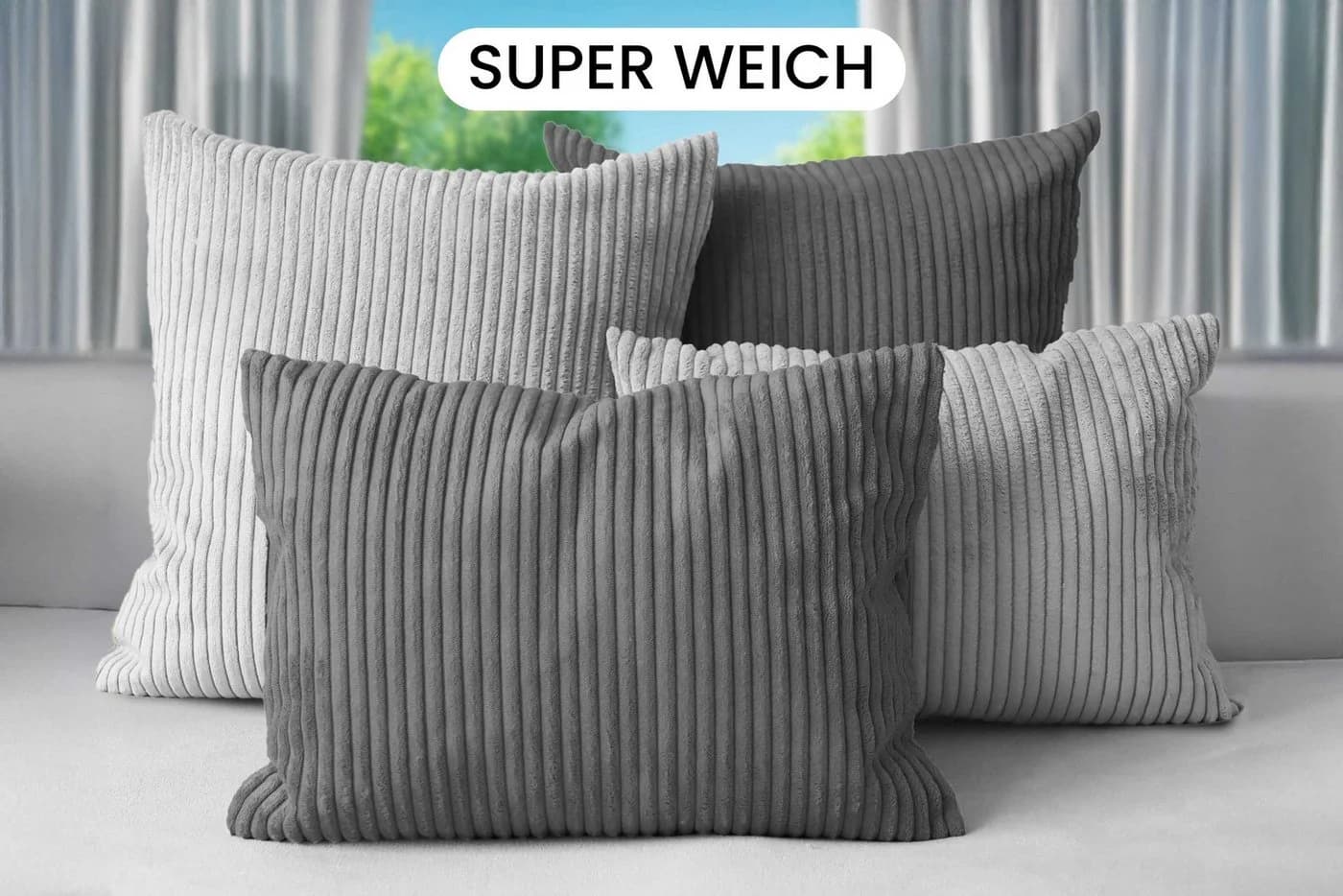 Amilian Kissenbezüge 4er Set Grau Modern Hotelverschluss