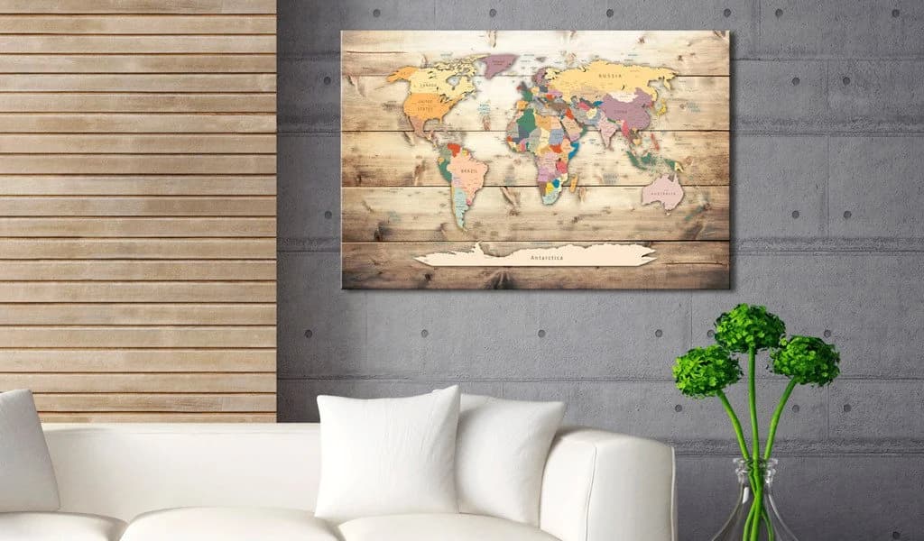 Artgeist Pinnwand The World at Your Fingertips [Cork Map] Braun Bunt