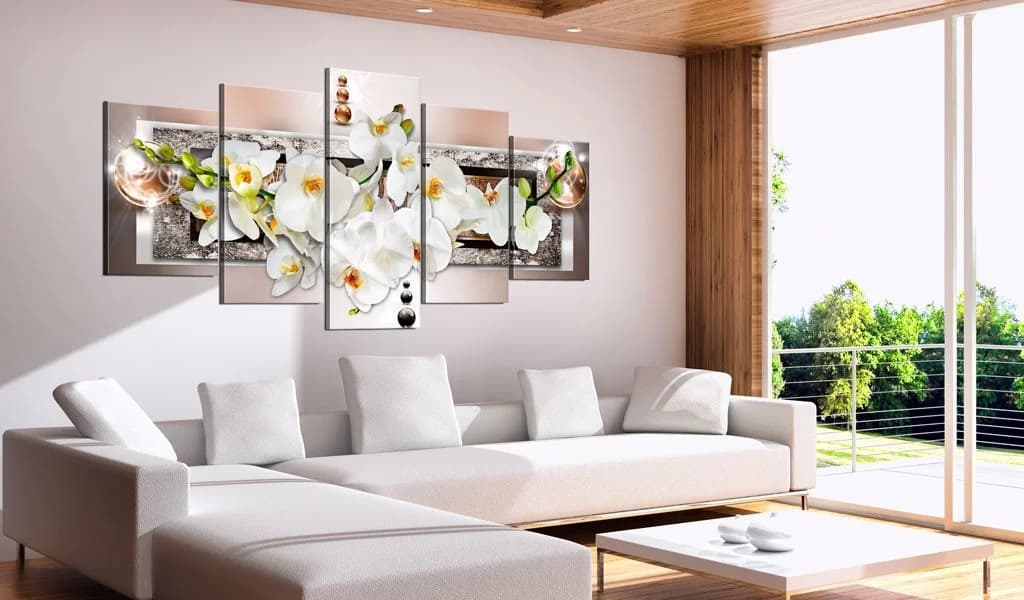 Artgeist Wandbild White Abstract Orchid Beige Grau