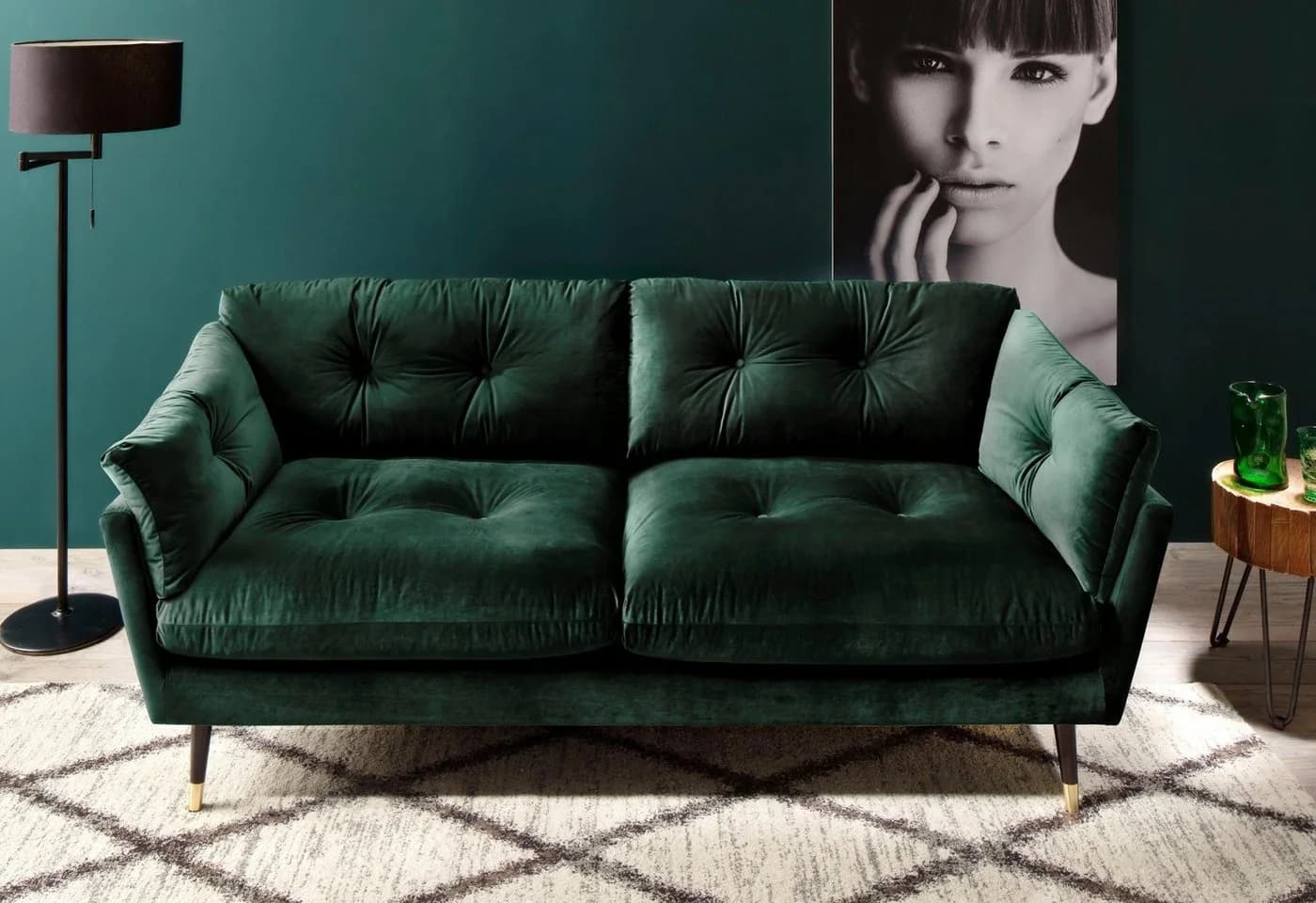 TRENDS BY HG Japan 2,5-Sitzer Sofa Grün Microvelours - Bild 2