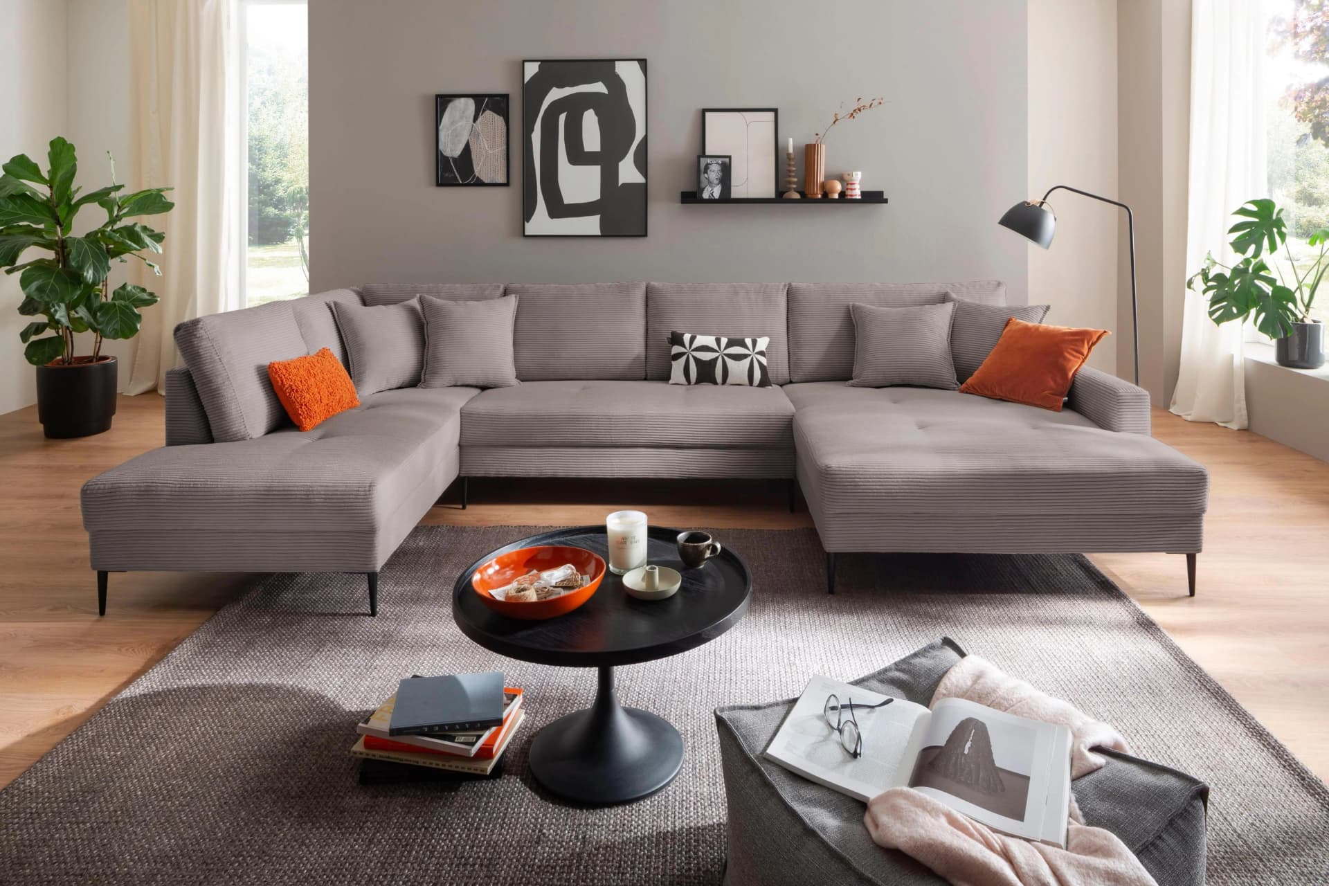 Wohnlandschaft TRENDS BY HG Summer U-Form Grau Cord-Stoff