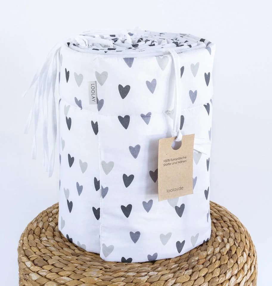 Loolay Bettnestchen HERZ Grau Baumwolle Atmungsaktives Babybett - Bild 4