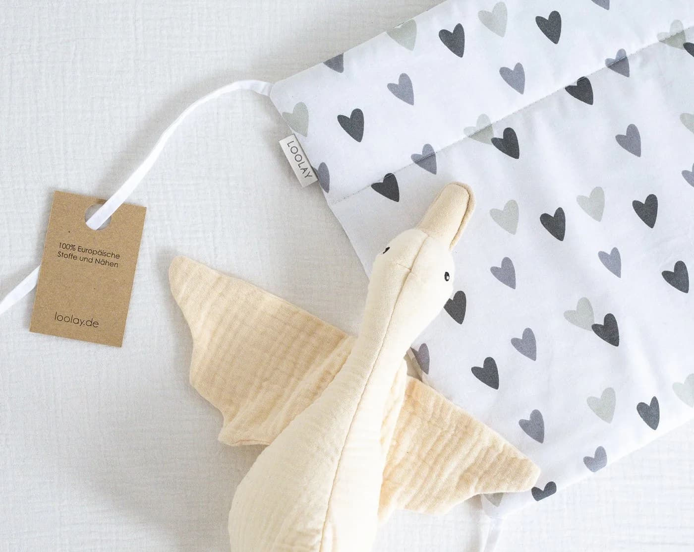 Loolay Bettnestchen HERZ Grau Baumwolle Atmungsaktives Babybett - Bild 5
