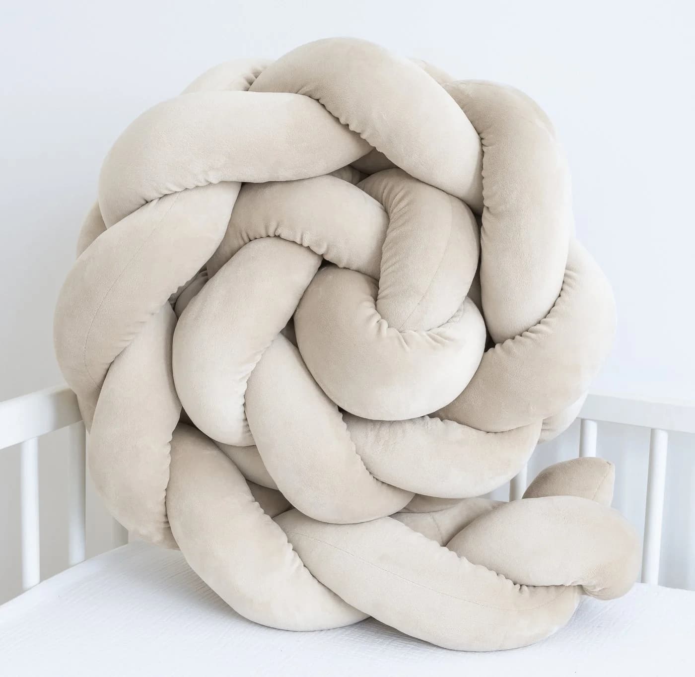 Loolay Nestchenschlange SAMT BEIGE Geflochtenes Kissen Zierkissen Dekokissen Bettumrandung - Bild 4