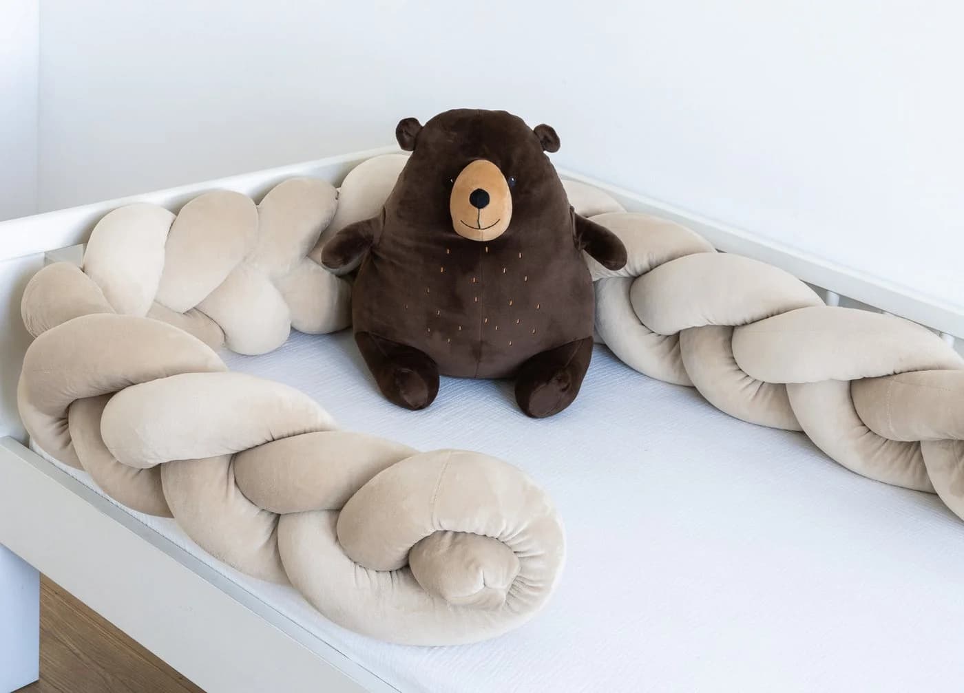 Loolay Nestchenschlange SAMT BEIGE Geflochtenes Kissen Zierkissen Dekokissen Bettumrandung - Bild 5