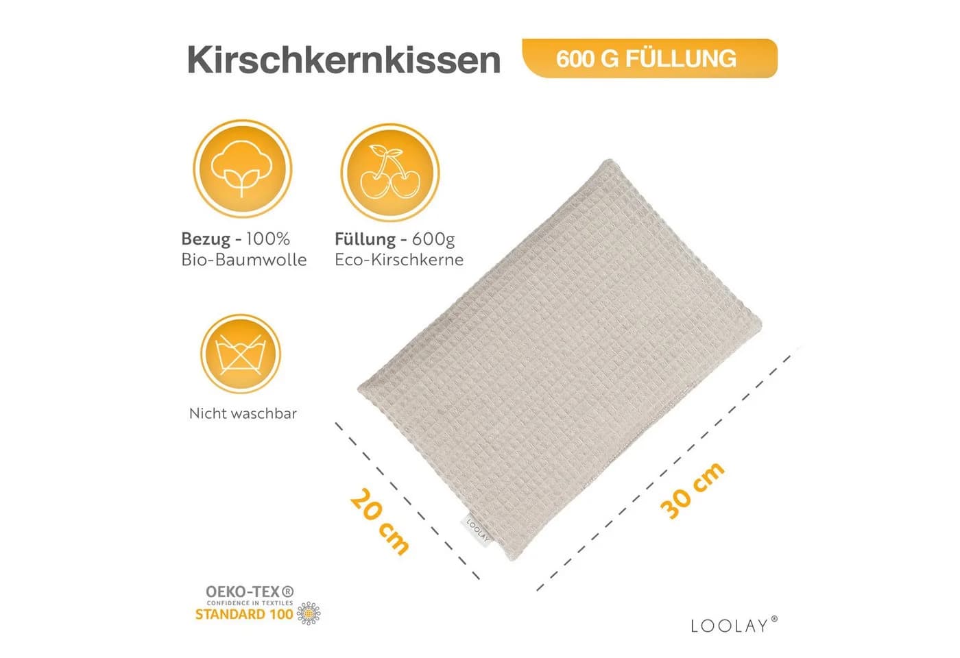 Loolay Kirschkernkissen Wärmekissen Bio-Baumwolle Beige - Bild 5