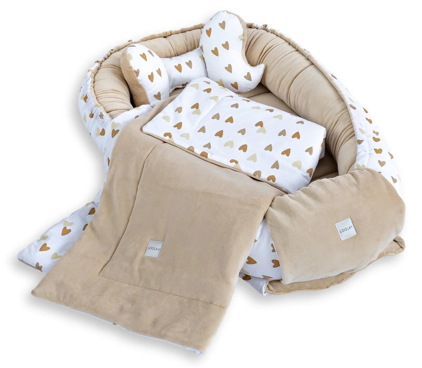 Loolay Kuschelnest BABYNEST 5-tlg. Set Premium Babyausstattung Baumwolle & Samt Velours - Bild 3