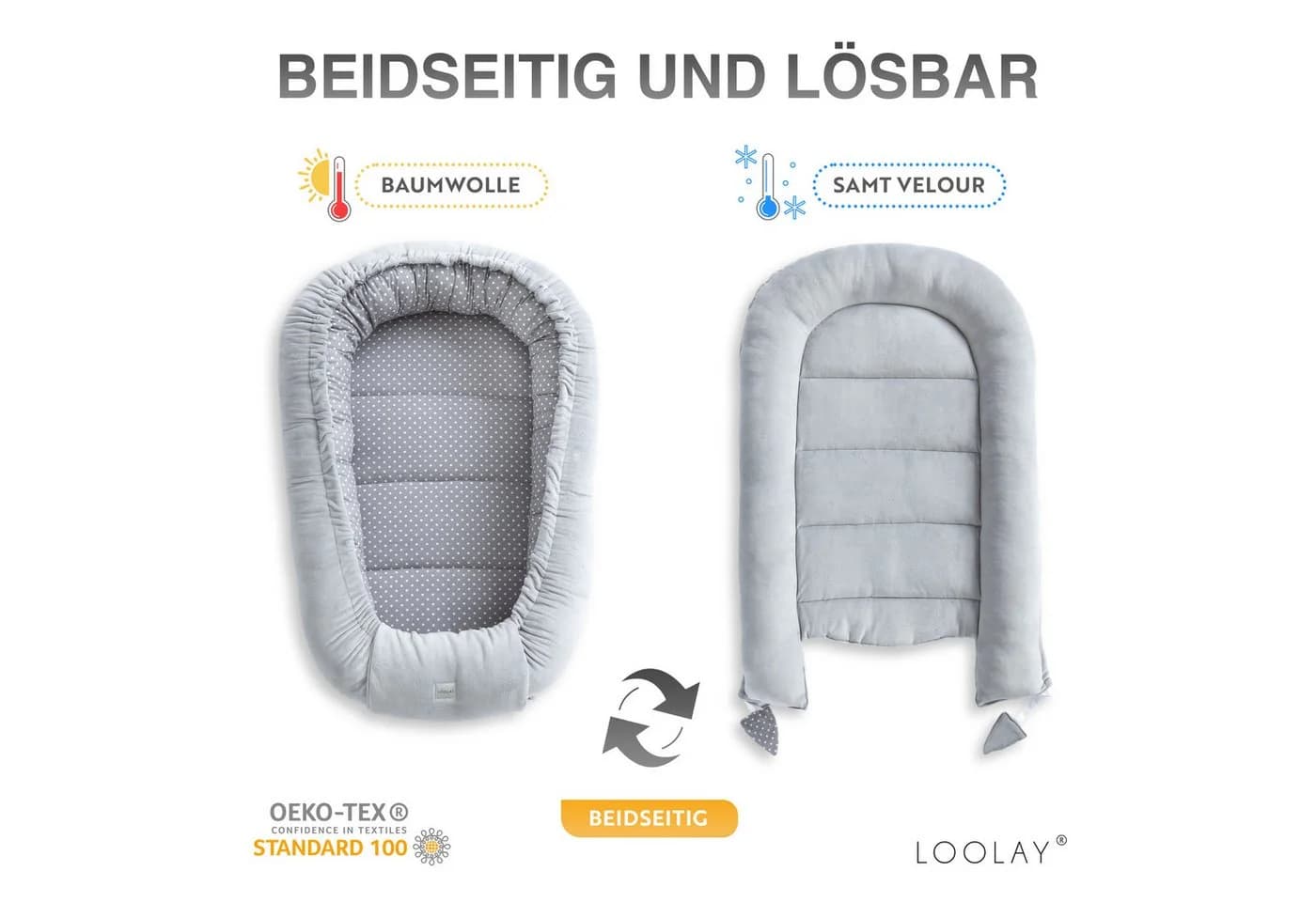 Loolay Kuschelnest BABYNEST SOLO Premium Babyausstattung Baumwolle & Samt Velours Beige/Braun - Bild 5
