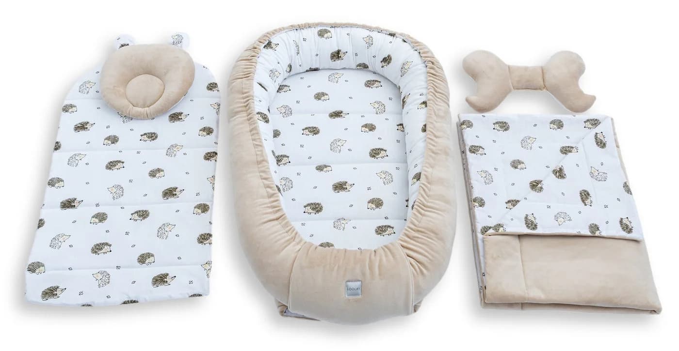Loolay Kuschelnest BABYNEST 5-tlg. Set Premium Babyausstattung Baumwolle & Samt Velours