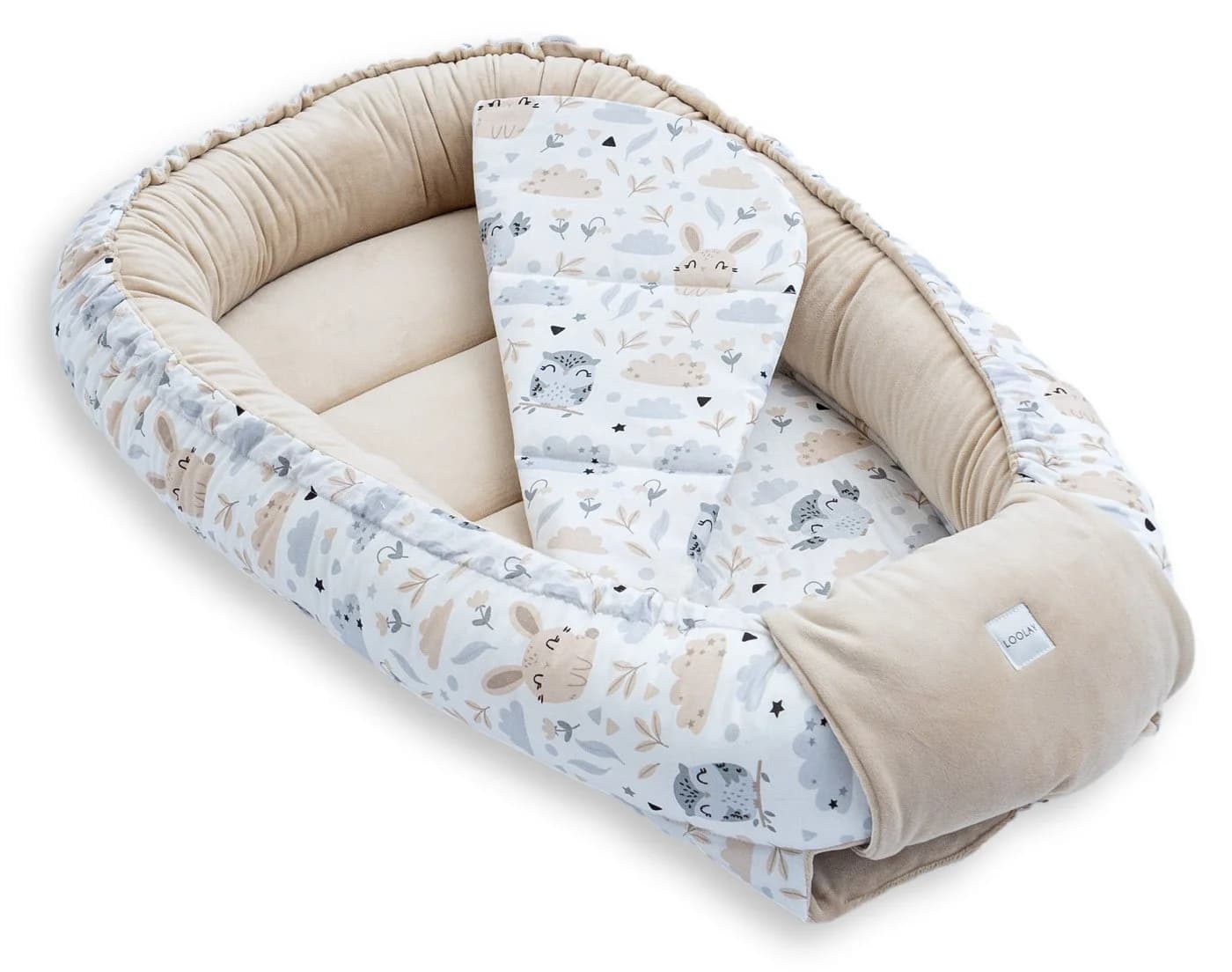 Loolay Kuschelnest Babynest 5-tlg. Set Premium Baumwolle & Samt Velours Beige - Bild 4