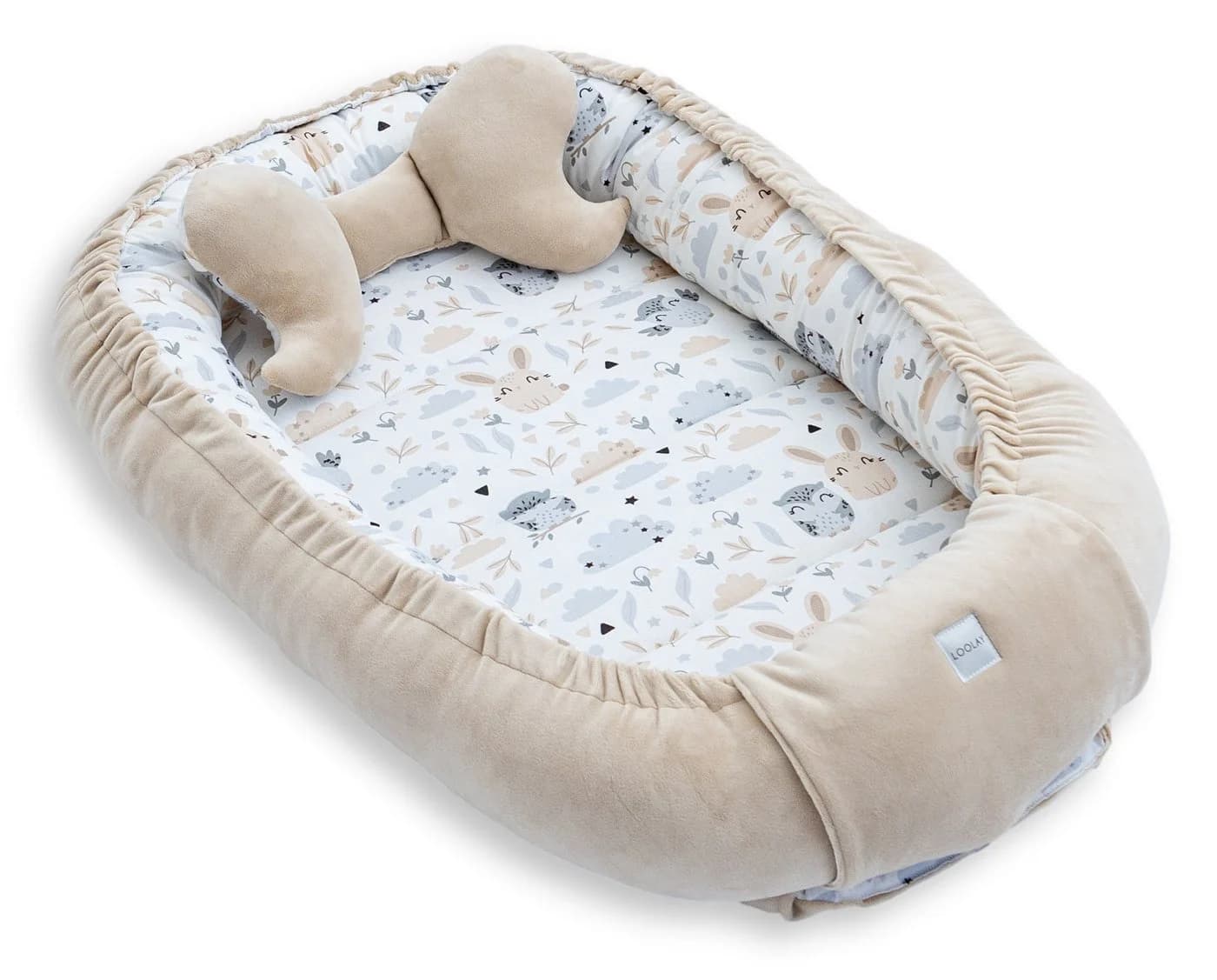 Loolay Kuschelnest Babynest 5-tlg. Set Premium Baumwolle & Samt Velours Beige - Bild 5