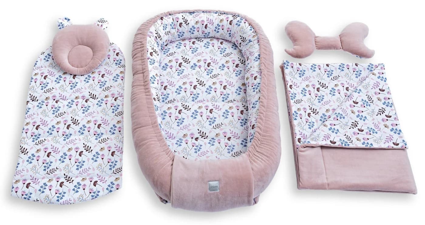 Loolay Kuschelnest 5-tlg. Set Premium Babyausstattung Baumwolle & Samt Velours