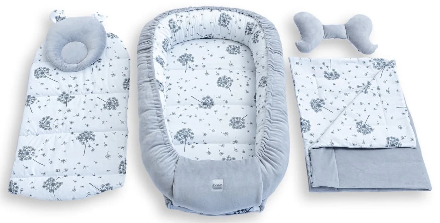 Loolay Kuschelnest BABYNEST 5-tlg. Set PREMIUM Baumwolle & Samt Velours