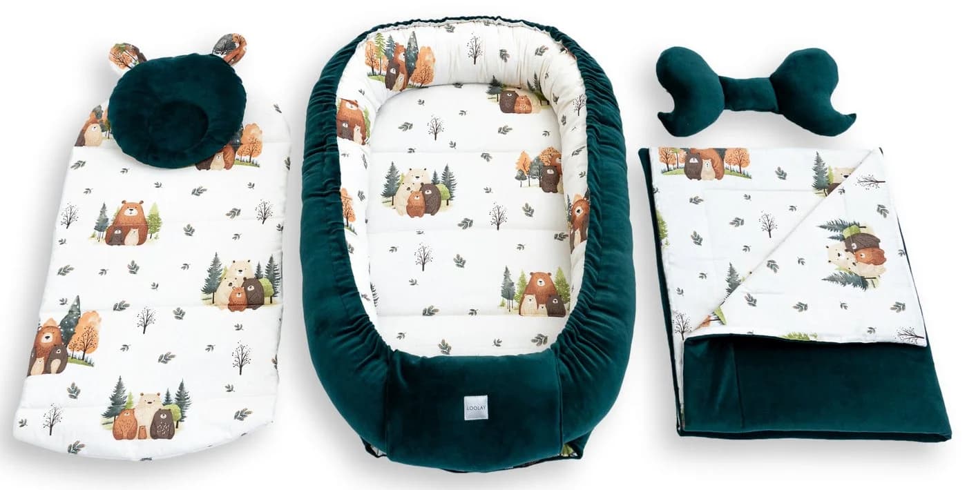 Loolay Kuschelnest BABYNEST 5 TLG. Set Grün/Beige