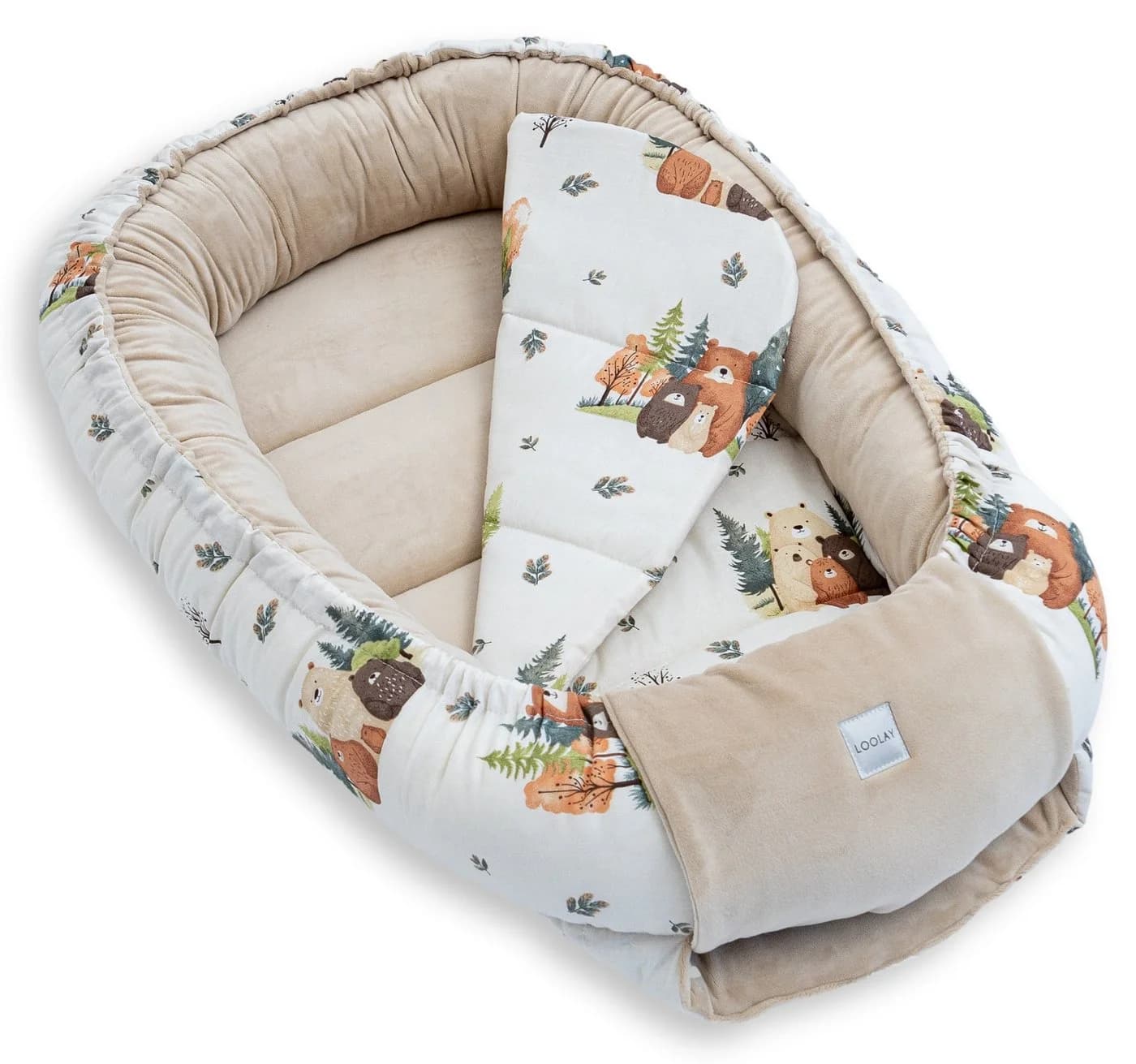 Loolay Kuschelnest BABYNEST 5-tlg. Set PREMIUM Babyausstattung Baumwolle & Samt Velours Beige - Bild 4
