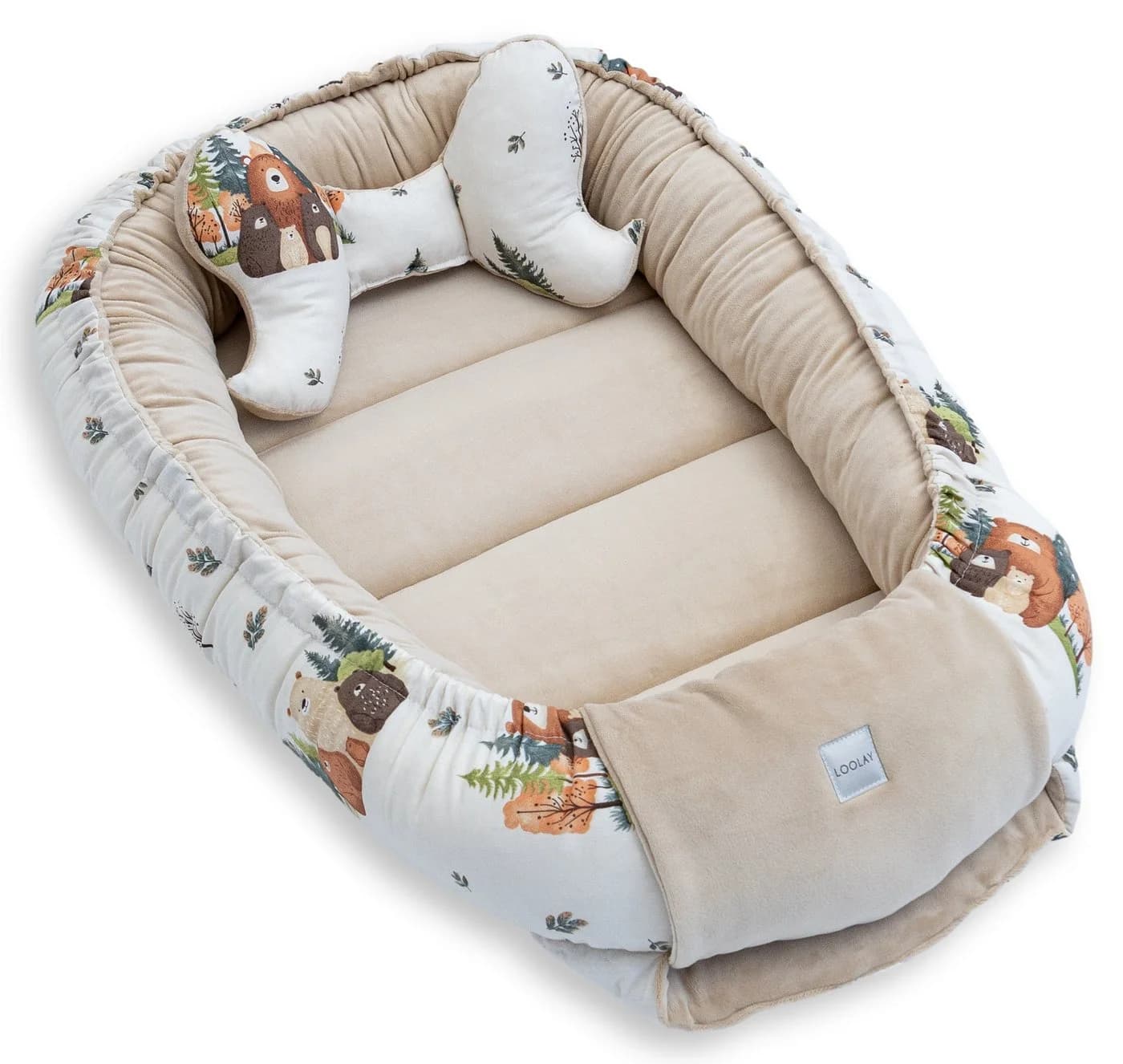 Loolay Kuschelnest BABYNEST 5-tlg. Set PREMIUM Babyausstattung Baumwolle & Samt Velours Beige - Bild 5