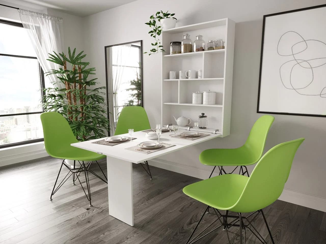 MIRJAN24 Klapptisch Abi mit Regalen Weiß Wandtisch Esszimmer
