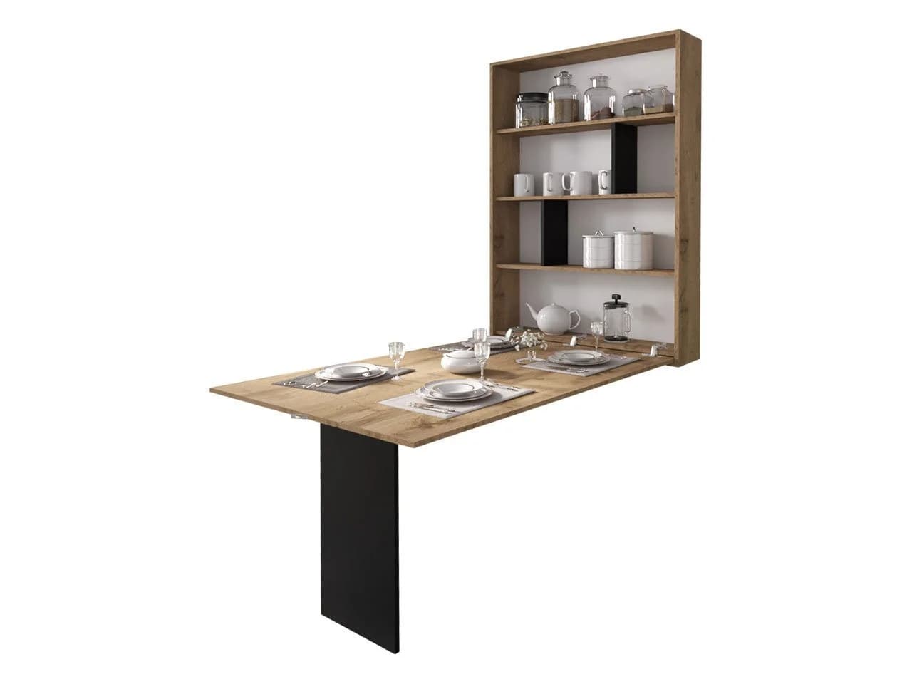 MIRJAN24 Klapptisch Abi Wandtisch mit Regalen Wotan Eiche Schwarz - Bild 2