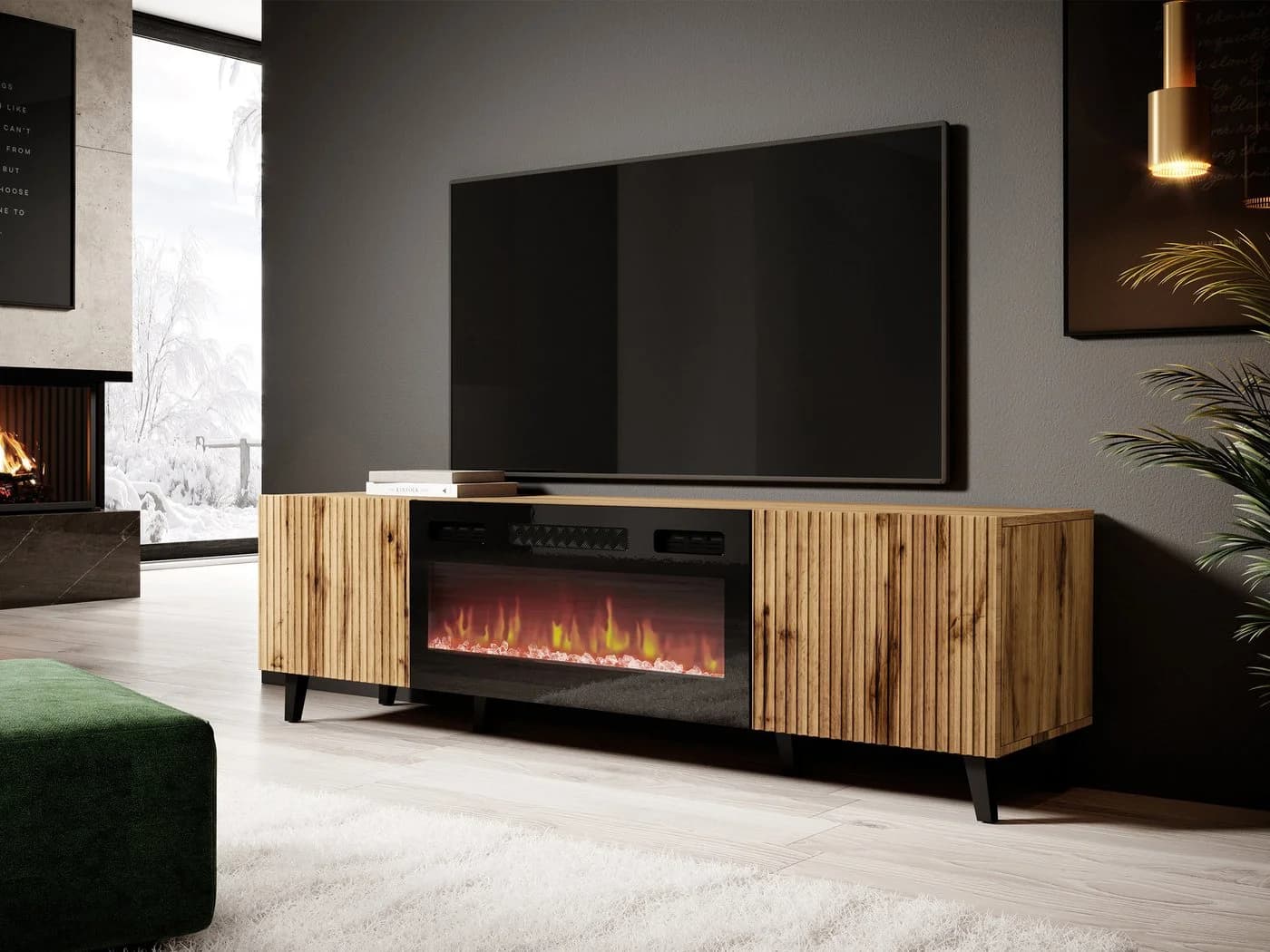 MIRJAN24 TV-Schrank Vamos 180 mit Elektrischem Kamin LED-Flamme