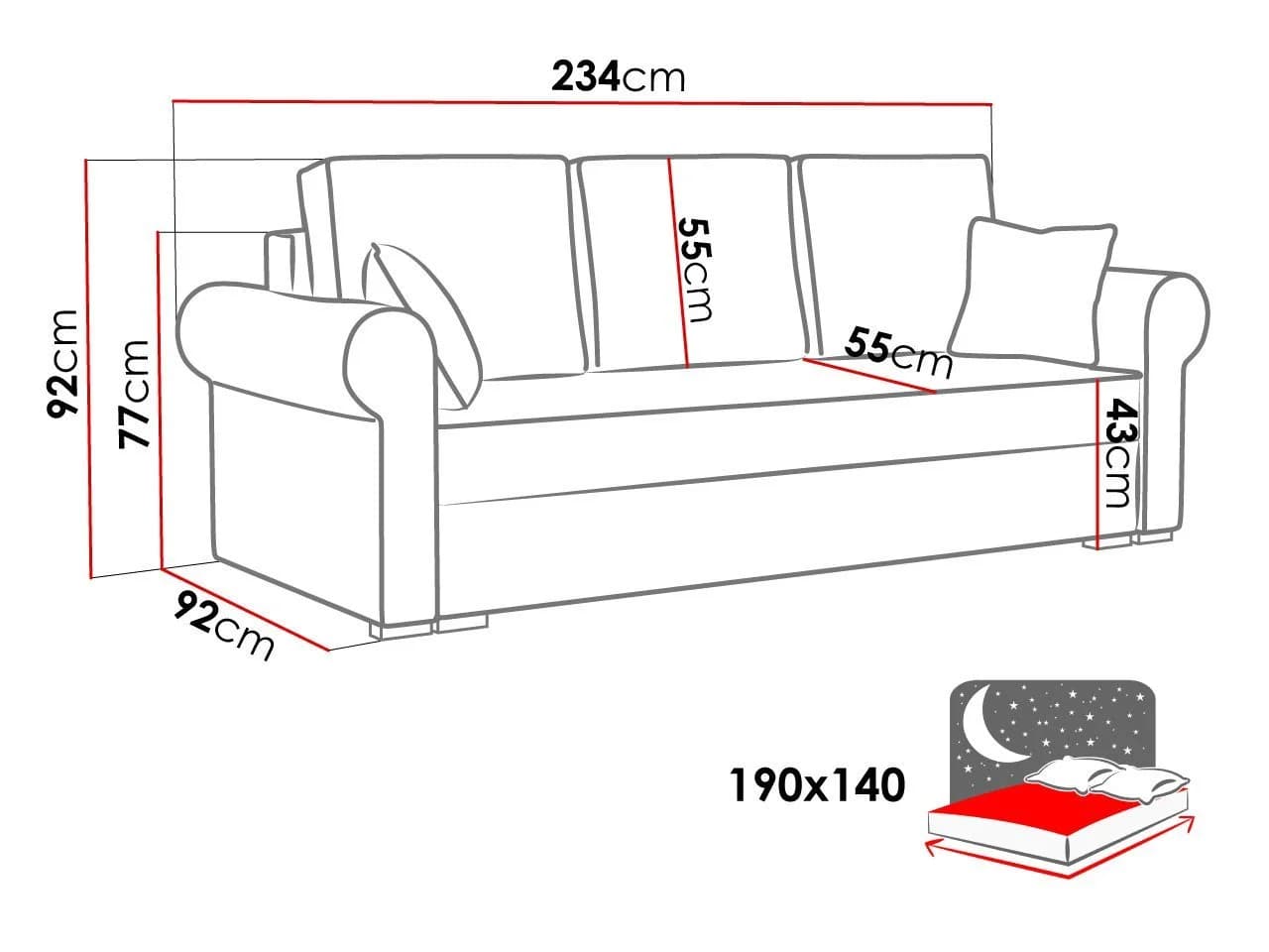 MIRJAN24 Schlafsofa Olimpia Cord Grün 3-Sitzer mit Bettkasten - Bild 5