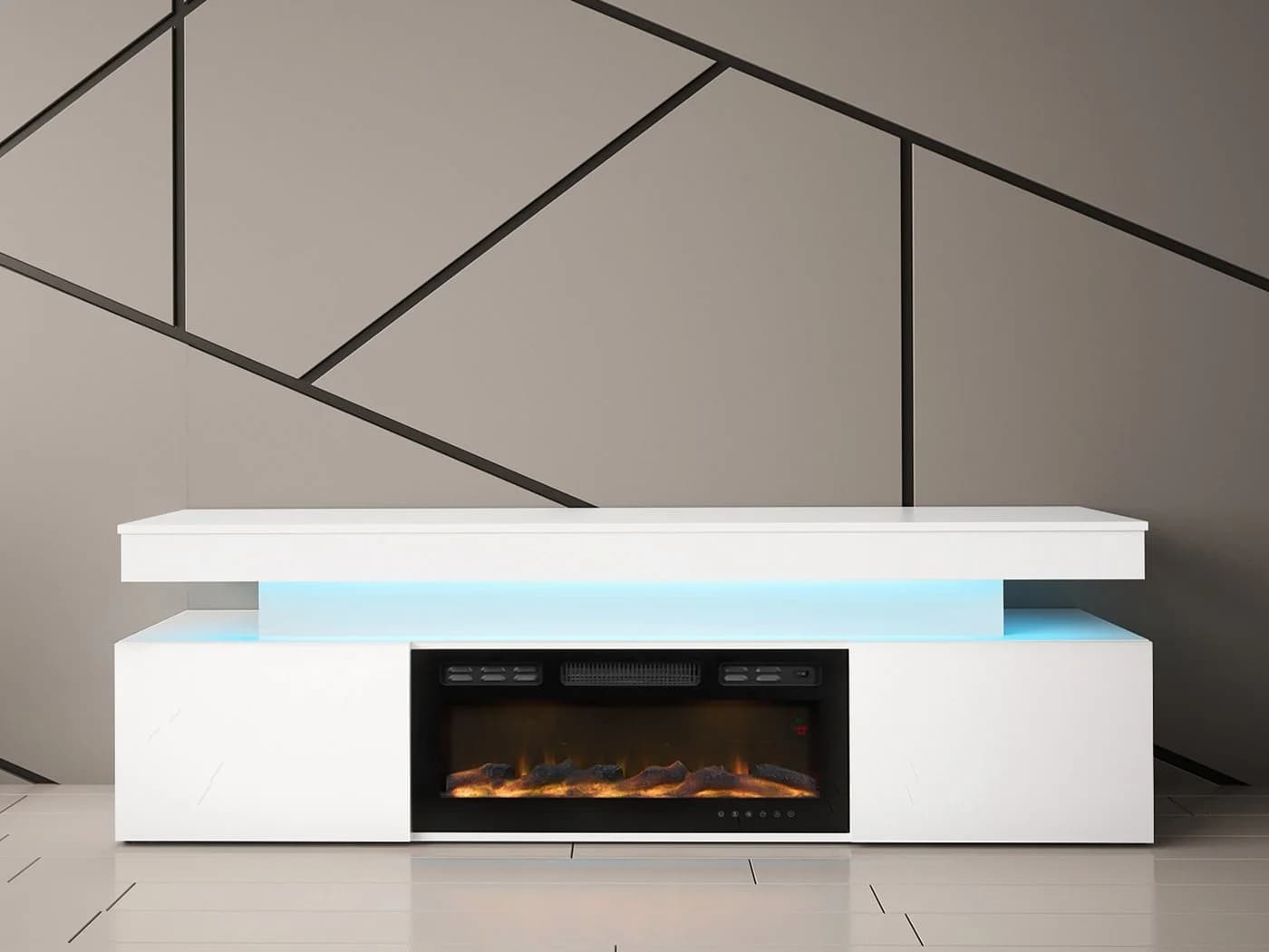 MIRJAN24 TV-Schrank EF 2D Glossa mit LED-Kamin Weiß Hochglanz - Bild 3