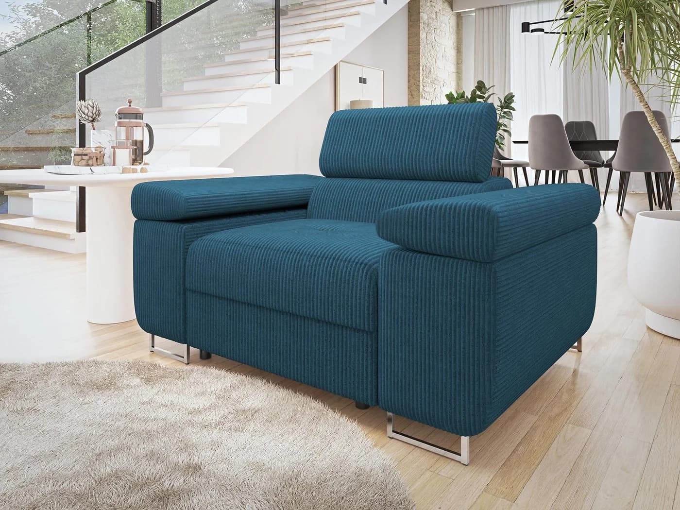 MIRJAN24 Sessel Torezio Cord Blau Einstellbare Kopfstützen