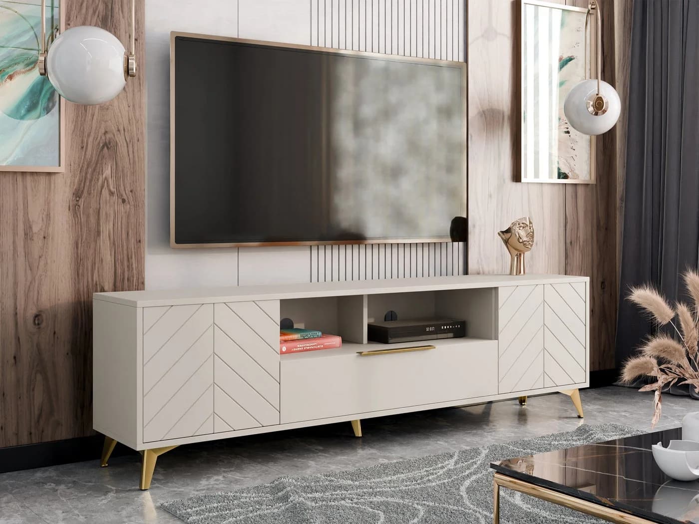 MIRJAN24 TV-Schrank Xylix 2D1SZ mit Metallgriffen Gold