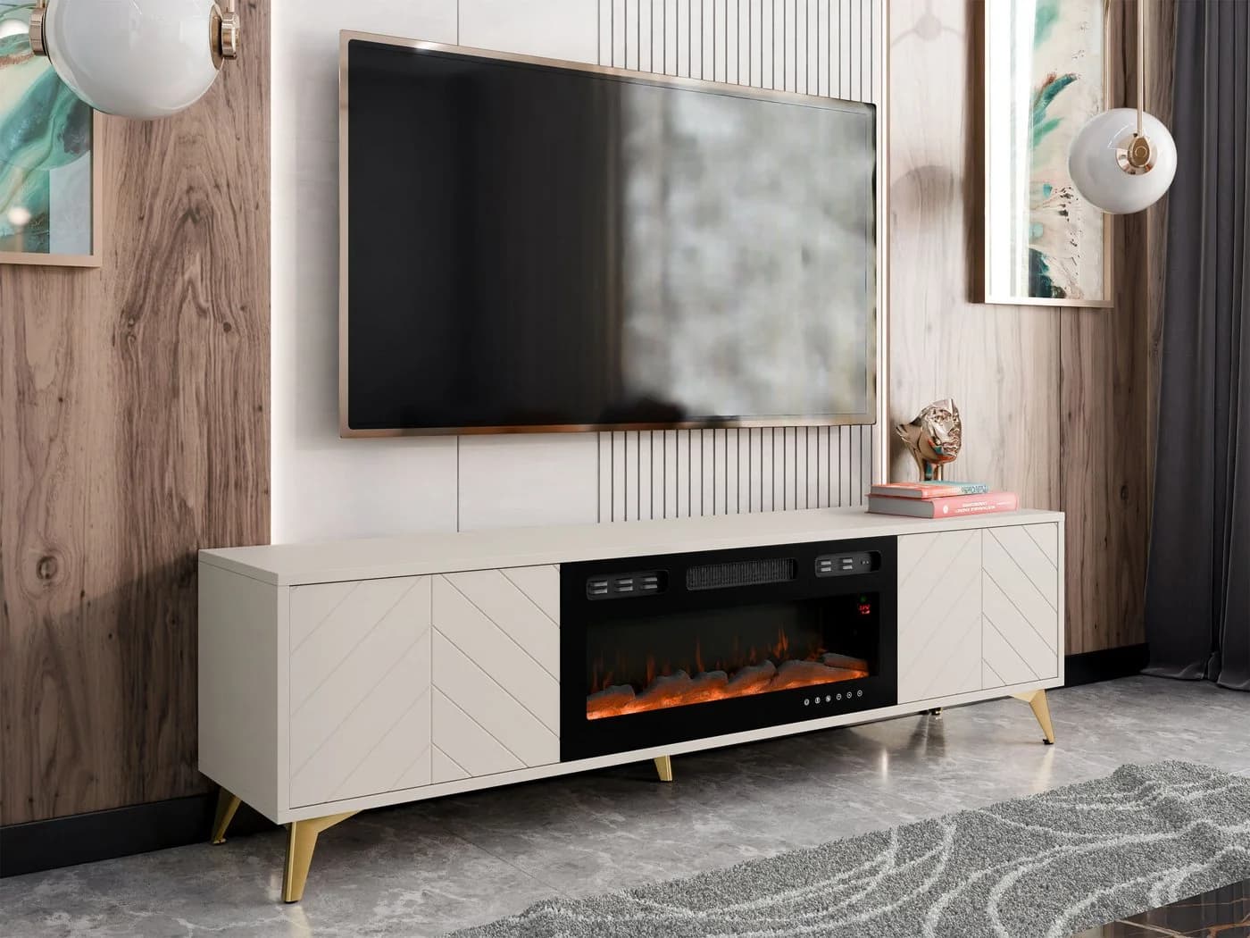 MIRJAN24 TV-Schrank Xylix 2D EF mit Elektrischem Kamin und LED-Flamme