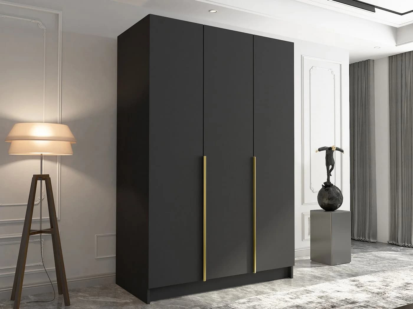 MIRJAN24 Kleiderschrank Calia I Schwarz/Gold mit Drehtüren