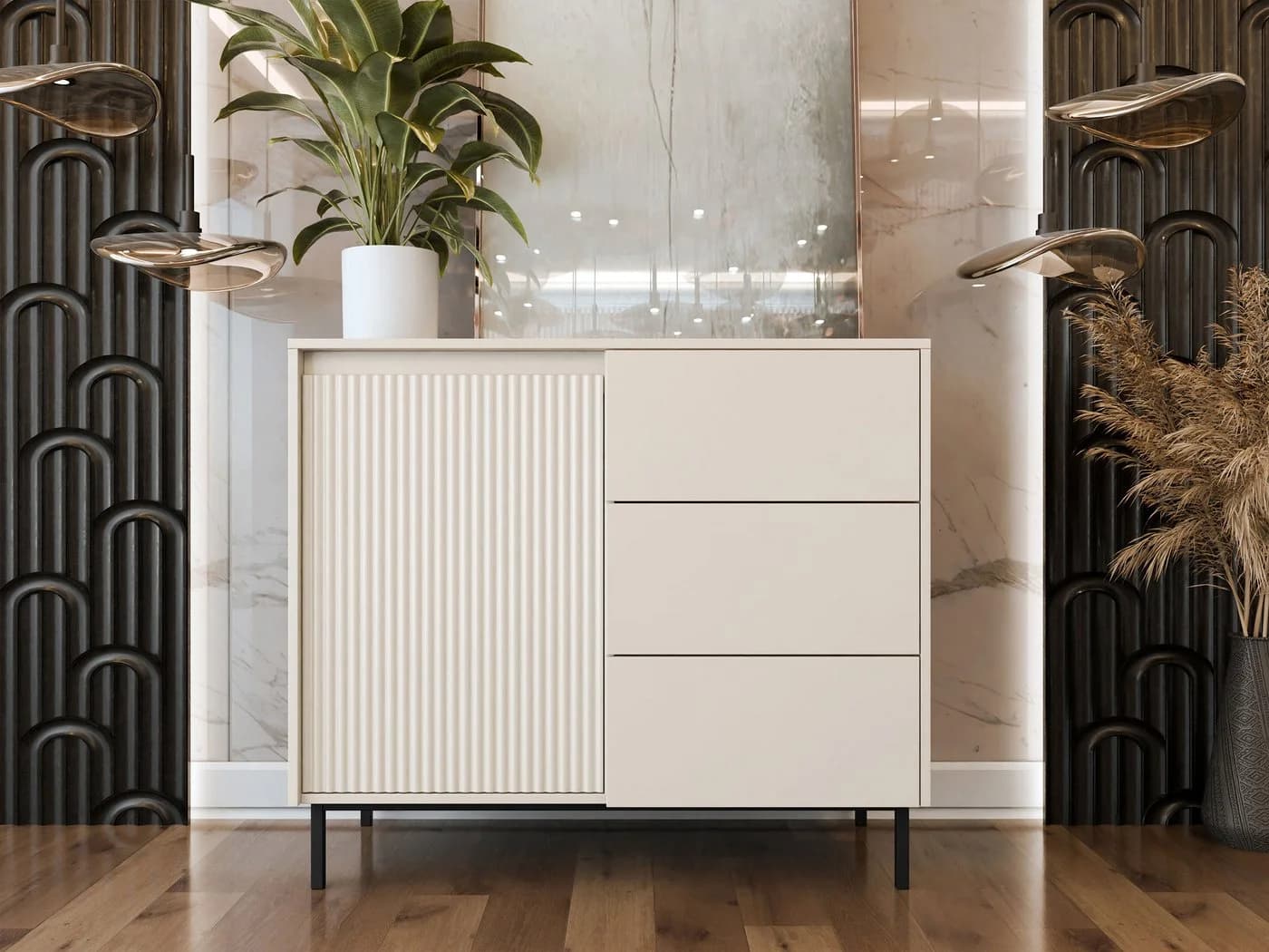 MIRJAN24 Kommode Ozmi 1D3SZ Beige Push-to-Open