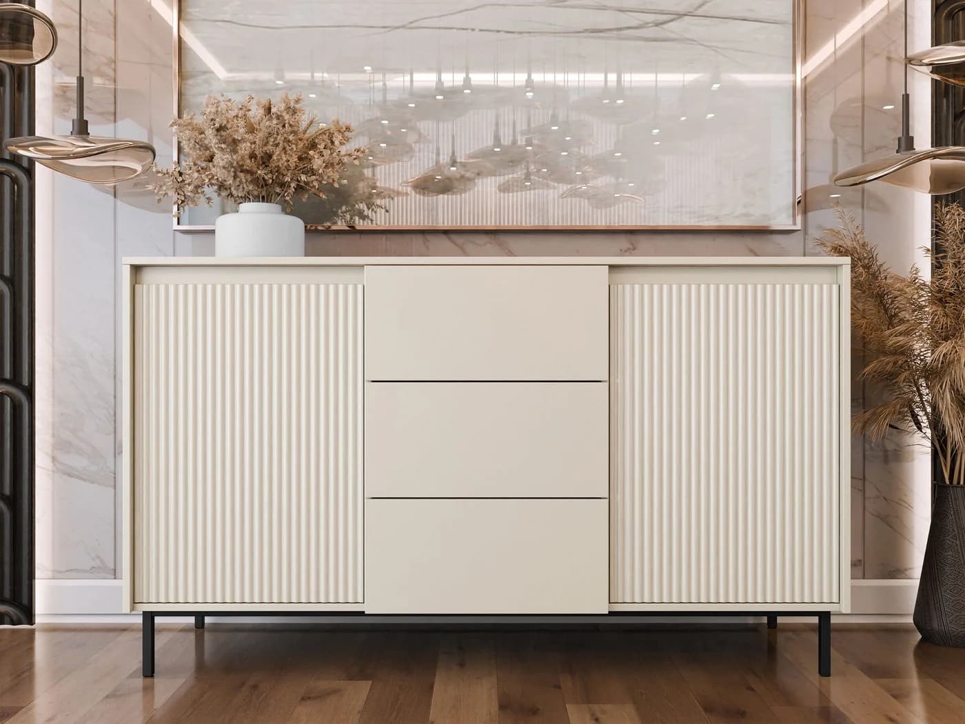 MIRJAN24 Kommode Ozmi 2D3SZ Beige Push-to-Open mit 3 Schubladen