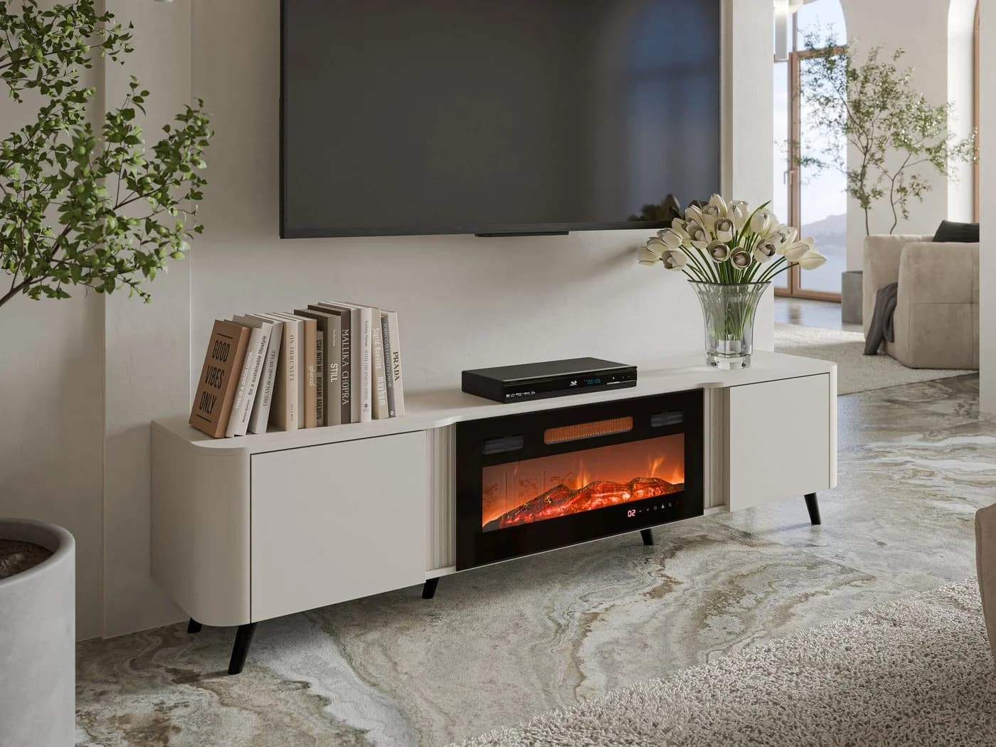 MIRJAN24 TV-Schrank Volare 200 EF mit LED-Kamin Beige