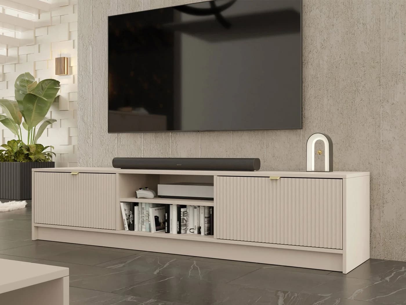 MIRJAN24 TV-Schrank Tireno 2K Beige Gold Aluminiumgriff - Bild 3