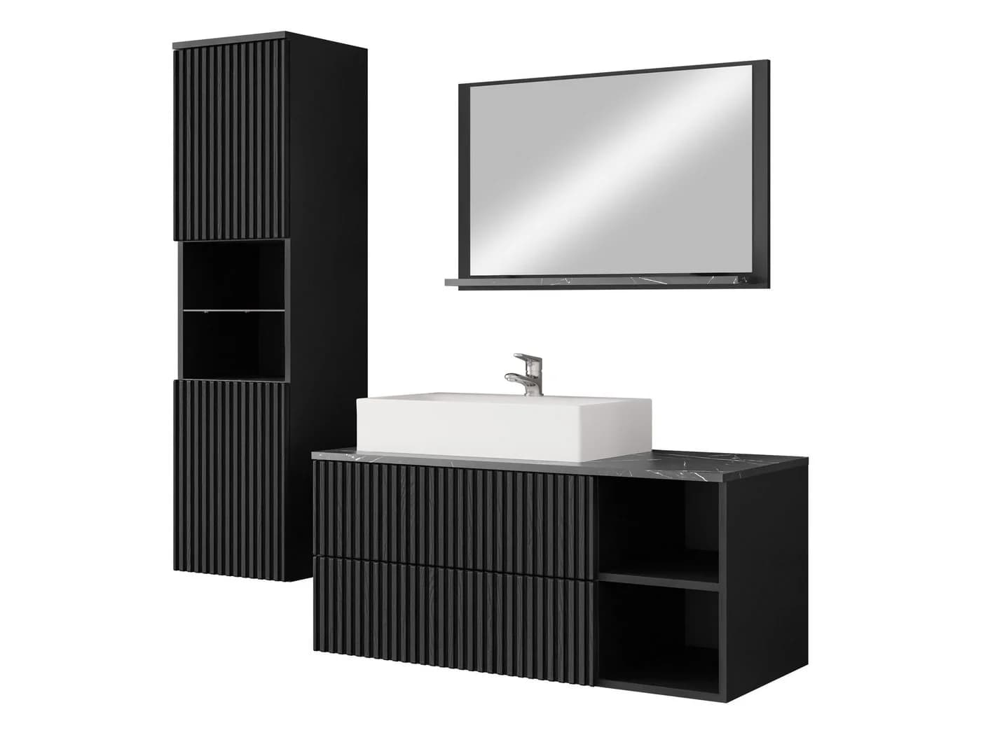 MIRJAN24 Badmöbel-Set Kertos Rillen II 4er-Set Schwarz Marmor-Optik