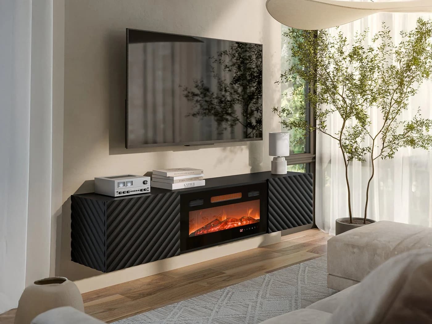 MIRJAN24 TV-Schrank Lara mit Kamin Realistische LED-Flamme