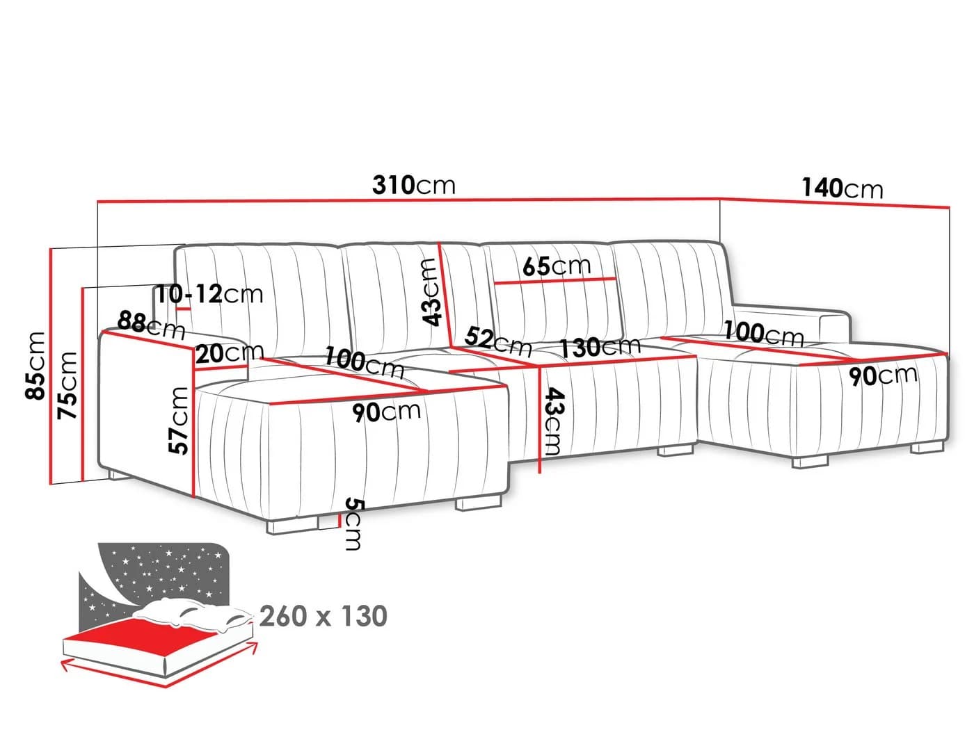 MIRJAN24 Wohnlandschaft Hugo U Ecksofa mit Bettkasten und Schlaffunktion - Bild 5