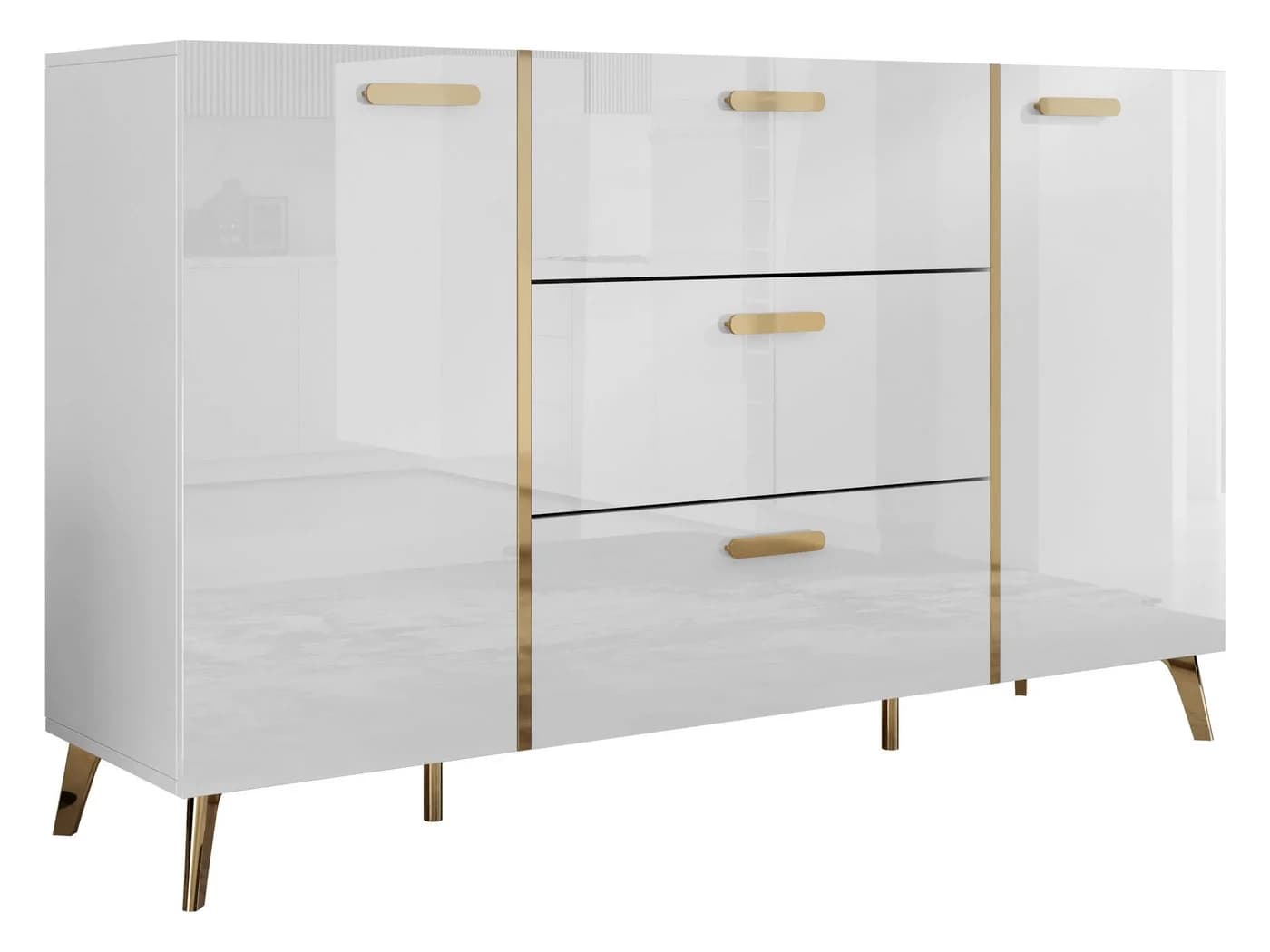 MIRJAN24 Kommode Picru 150 2D3SZ mit zwei Drehtüren und drei Schubladen, Griffe und Füße in Gold - Bild 2