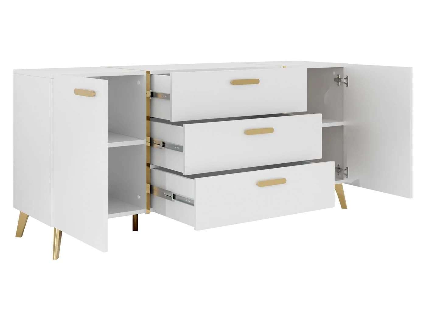 MIRJAN24 Kommode Picru 150 2D3SZ mit zwei Drehtüren und drei Schubladen, Griffe und Füße in Gold - Bild 3