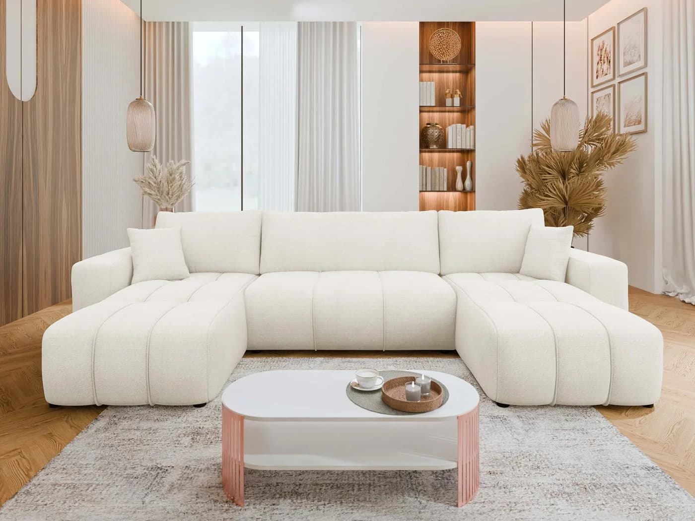 MIRJAN24 Wohnlandschaft Fetrinu U Ecksofa Beige mit Bettkasten - Bild 2