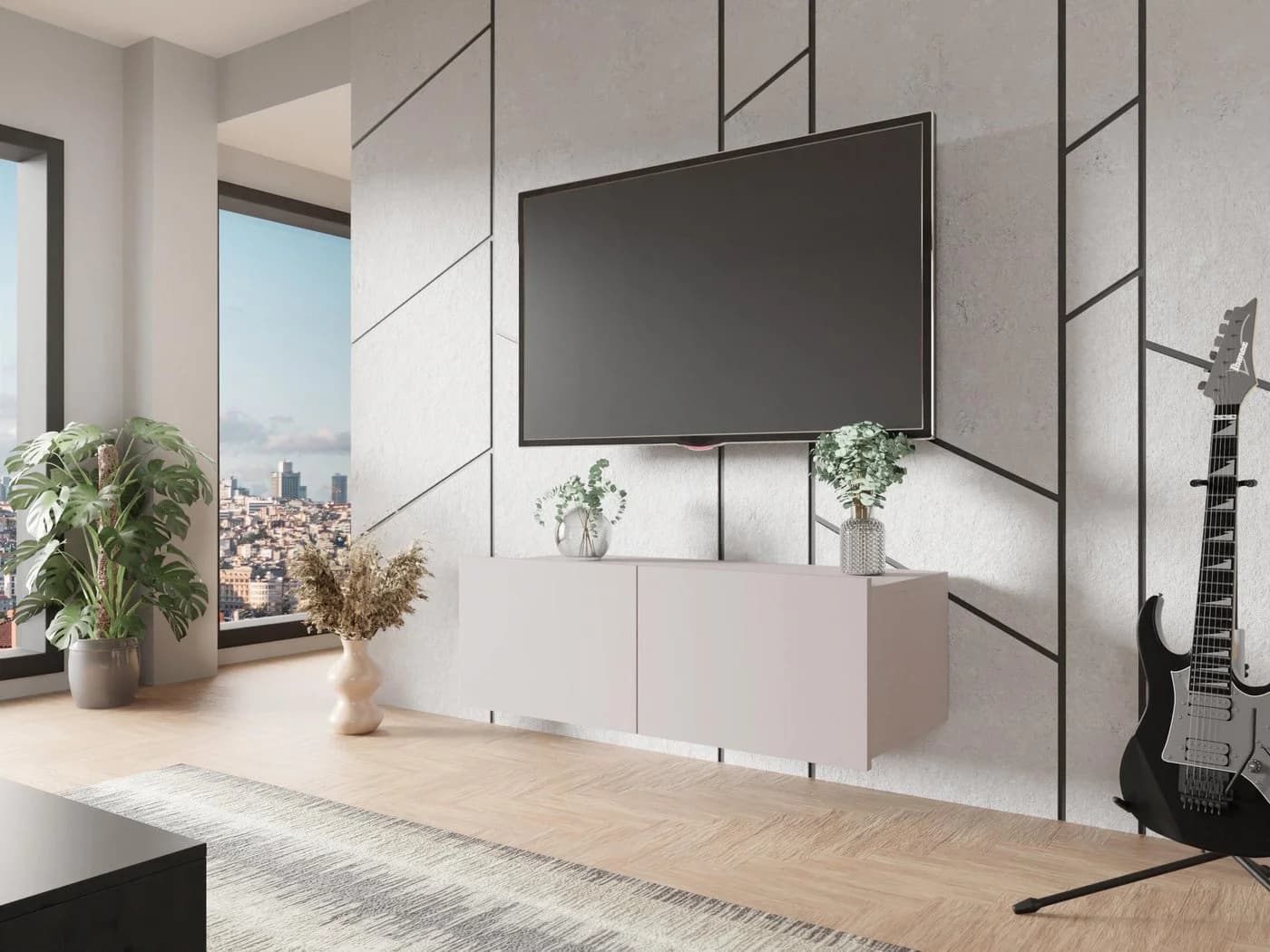 MIRJAN24 TV-Schrank Calabrini 100 Beige Silber