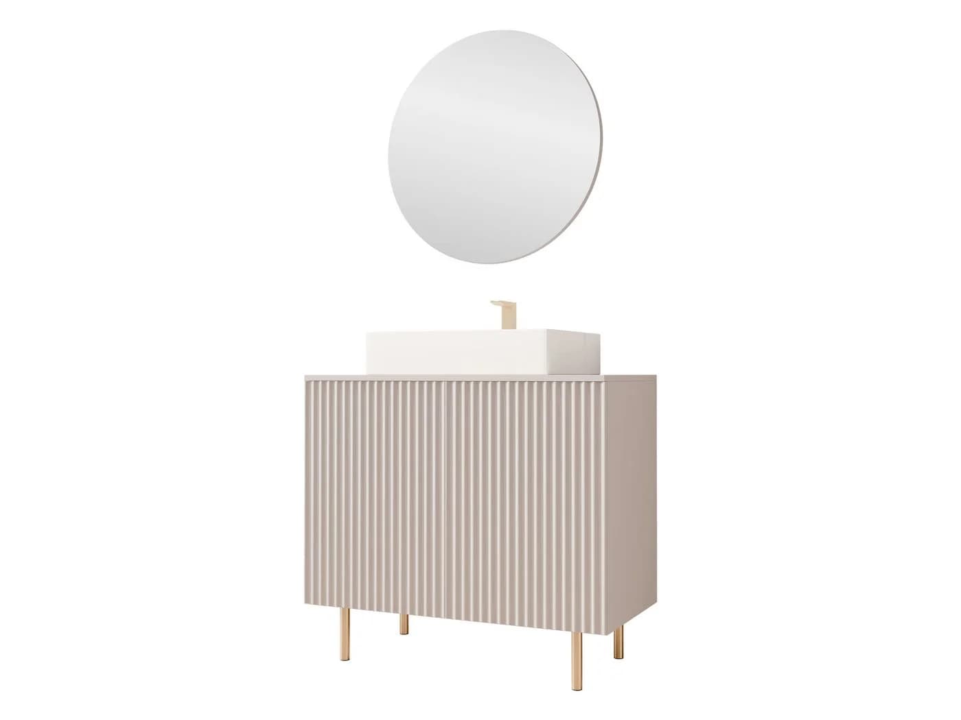 MIRJAN24 Badmöbel-Set Nubia I 3er-Set Beige Spiegel Waschbeckenschrank