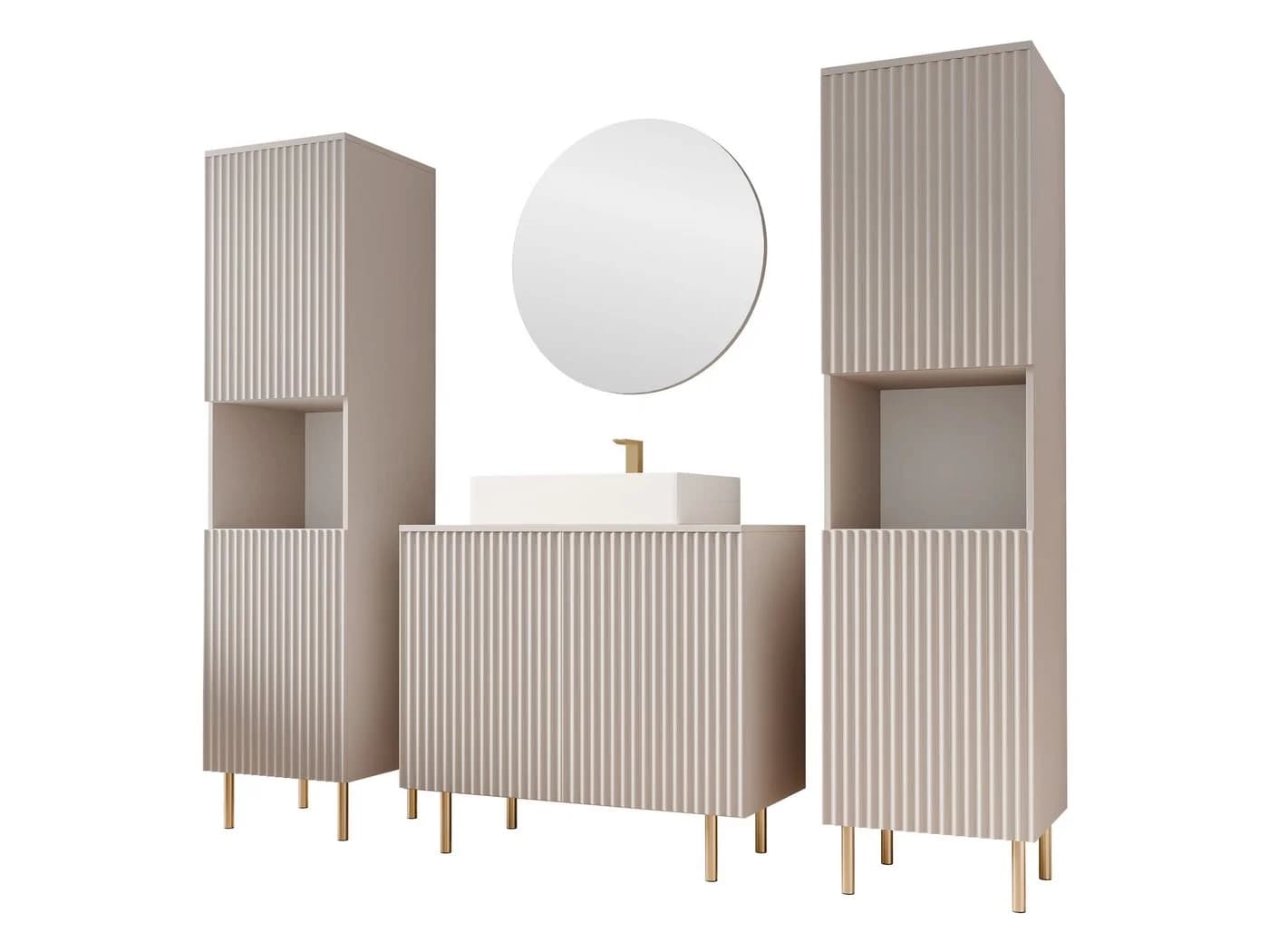 MIRJAN24 Badmöbel-Set Nubia VI 5er-Set Spiegel Waschbeckenschrank Cashmere