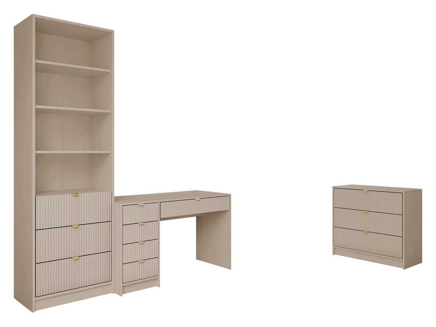 MIRJAN24 Wohnzimmer-Set Tireno V 3er-Set Sandbeige Goldgriffe