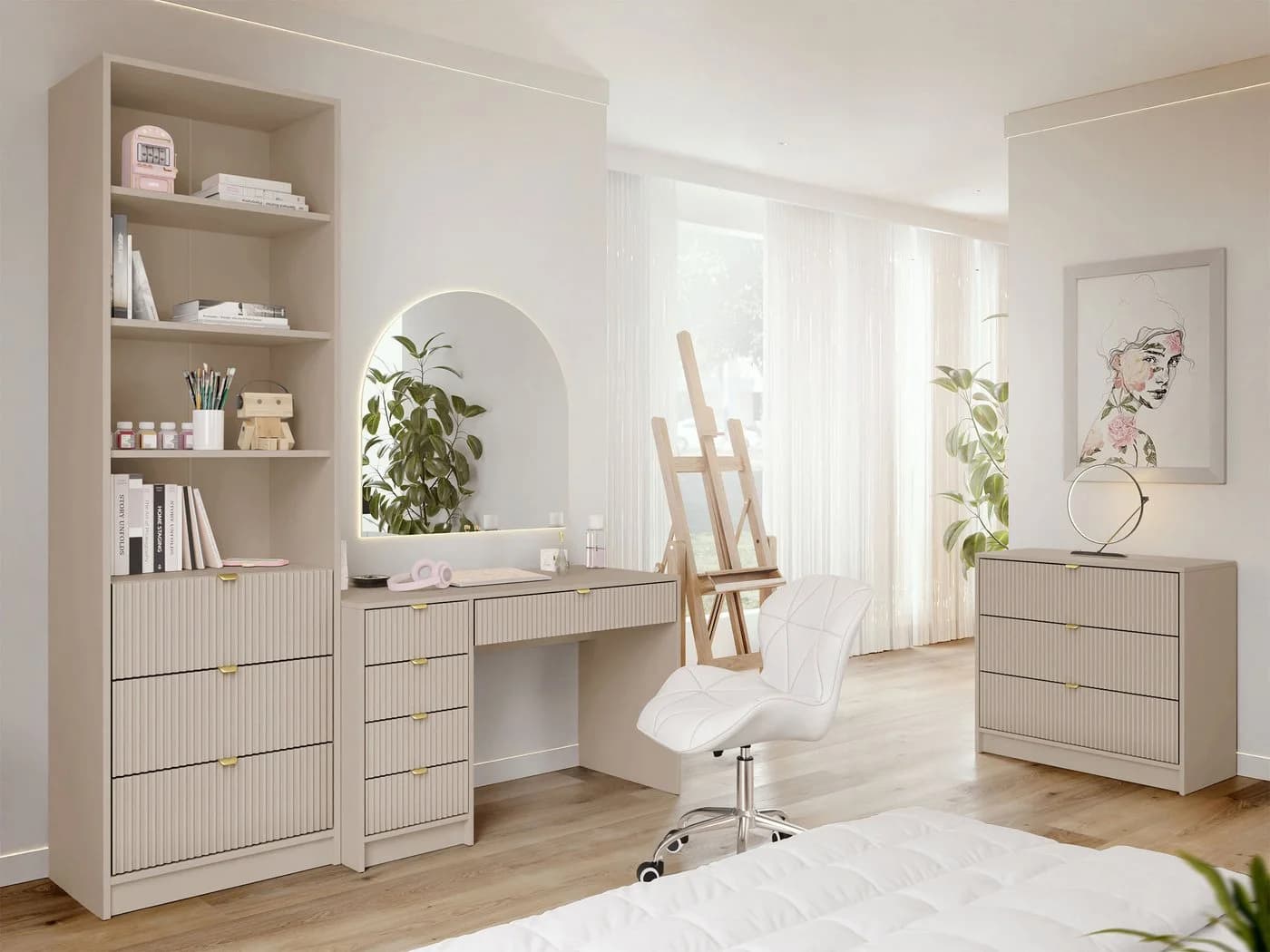 MIRJAN24 Wohnzimmer-Set Tireno V 3er-Set Sandbeige Goldgriffe - Bild 2