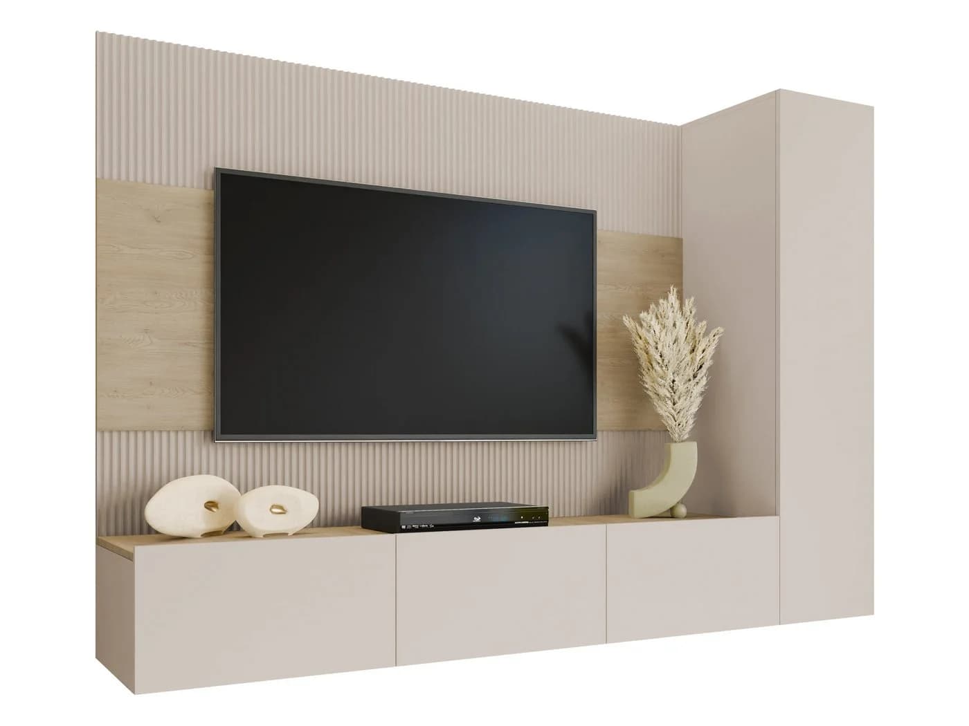 MIRJAN24 Wohnwand Deromi VI 3er-Set Beige Eiche Push-to-Open