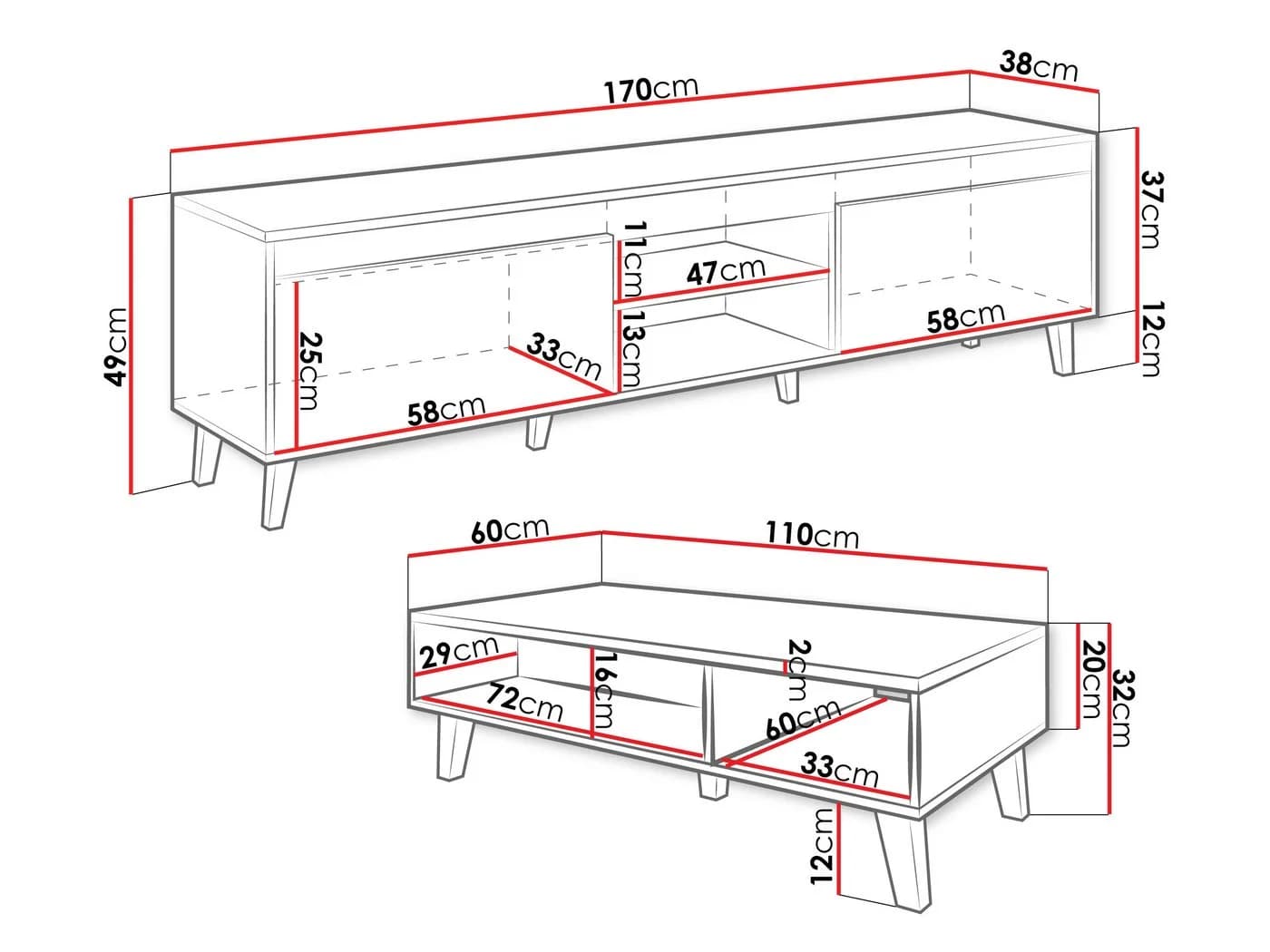 MIRJAN24 Wohnzimmer-Set Nord II, 2er-Set, Kommode, TV-Lowboard, Holz-Optik, 12 cm Füße - Bild 5