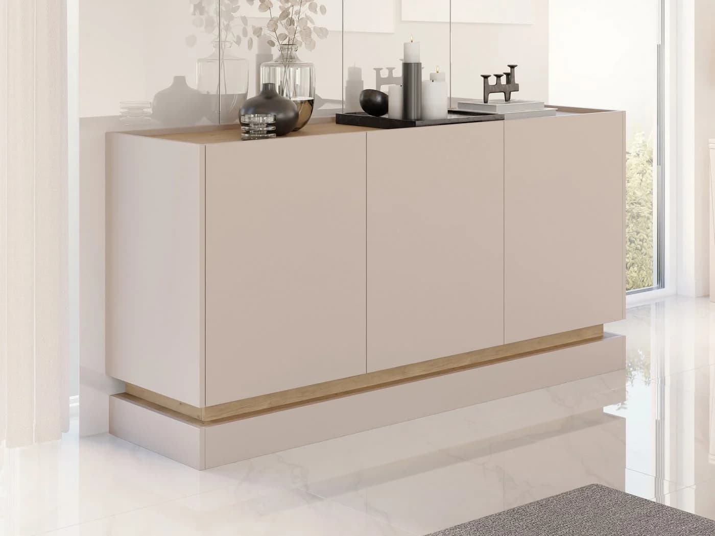 MIRJAN24 Kommode Zarpant K160 3D Sandbeige/Eiche Cremona