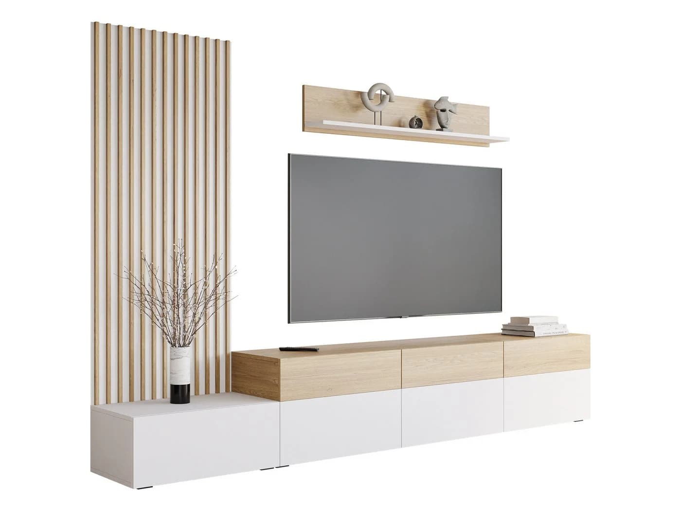 MIRJAN24 Wohnwand Narezi II TV-Lowboard Wandboard Wandpaneel Griffloses Öffnungssystem