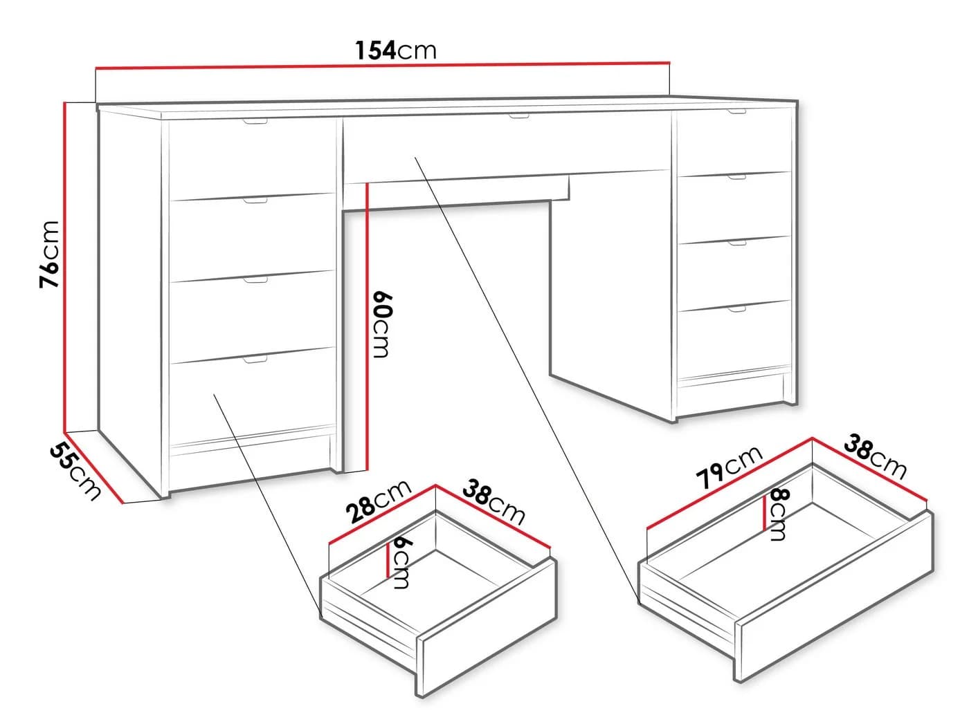 MIRJAN24 Schreibtisch Tireno Bis mit neun Schubladen, Goldfarben Aluminiumgriffe - Bild 5